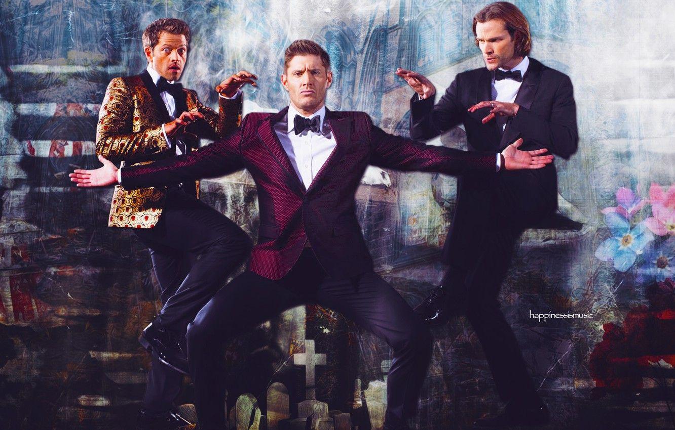 1332x850 Wallpaper abstraction, background, actors, trio, Jensen Ackles, Jared Padalecki, Misha Collins, fooling around, by happinessismusic, Durkee image for desktop, section мужчины