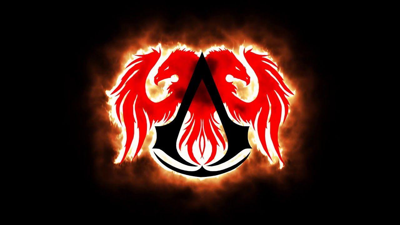 1280x720 Assassins Creed logo in fire. Assassins Creed logo en fuego HD Wallpaper