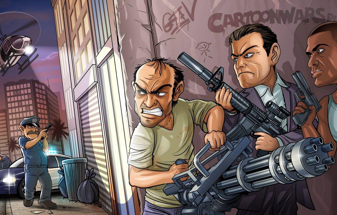 1332x850 Wallpaper weapons, the bandits, Michael, Grand Theft Auto V, GTA Rockstar North, Rockstar Games, Franklin, Trevor Phillips image for desktop, section игры