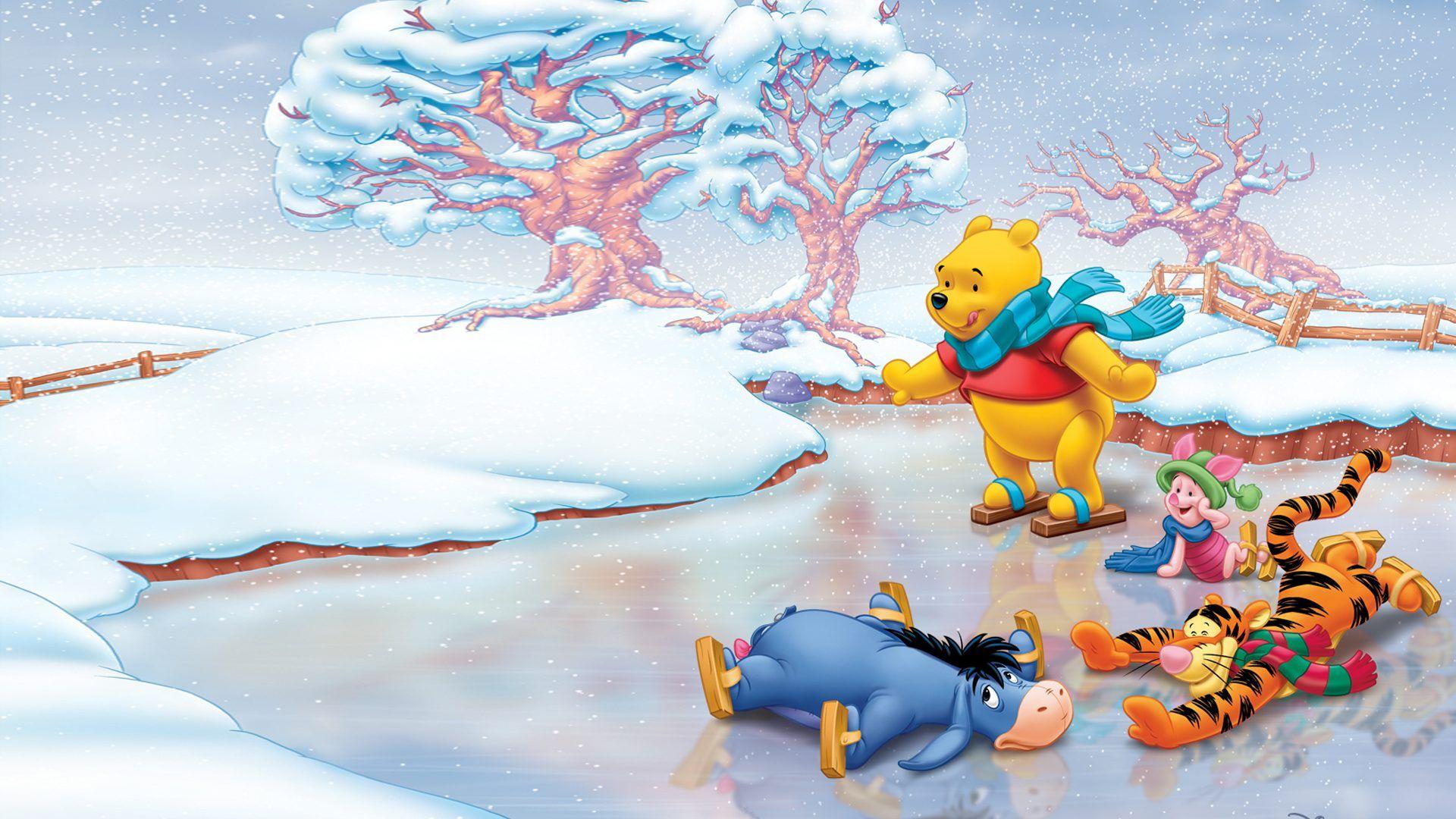 1920x1080 Winnie The Pooh And Friends Piglet Eeyore Tigger Cartoon Image Winter Skating Ice Desktop HD Wallpaper For Pc Tablet 1920x1200 :