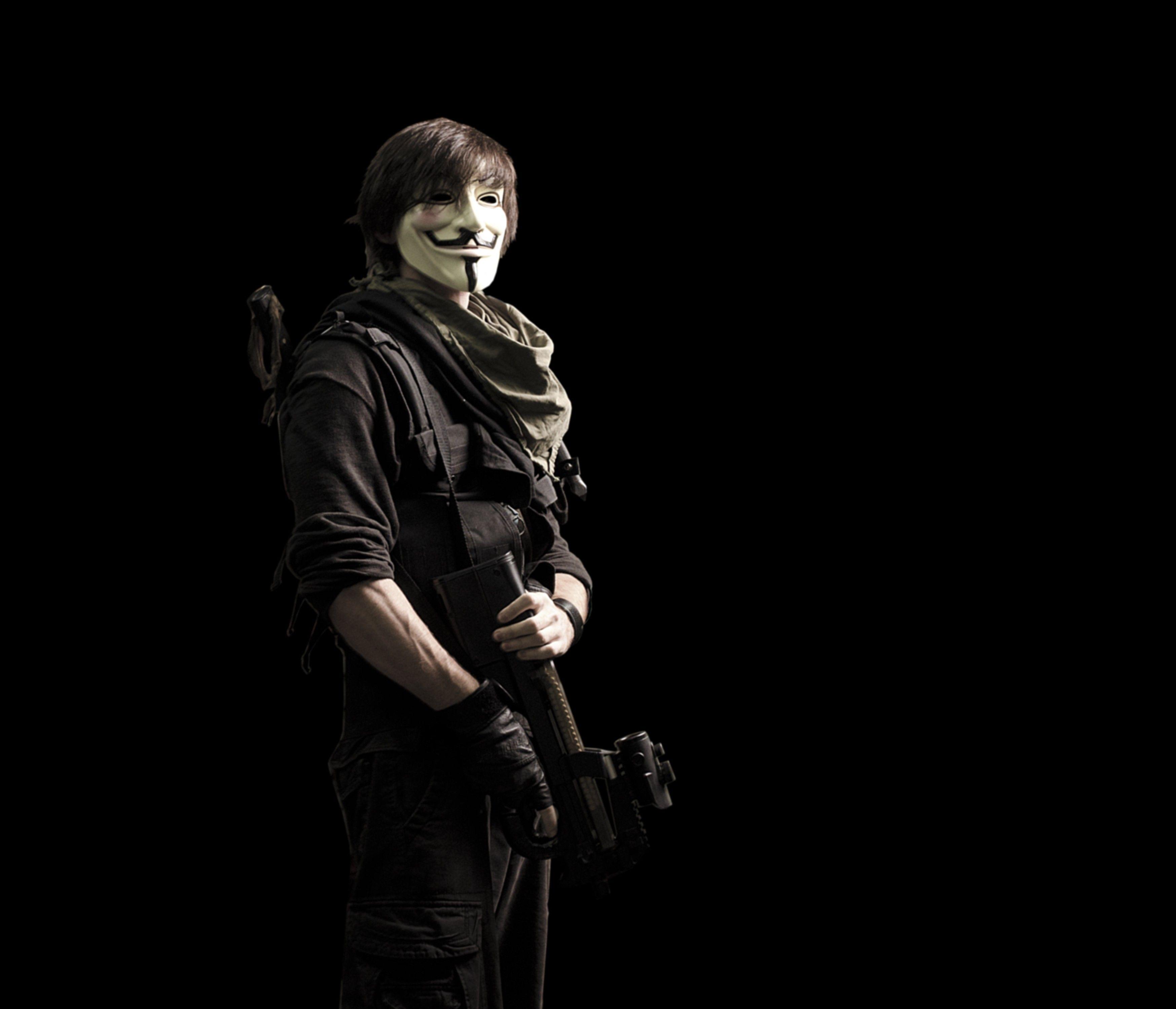 3496x3000 Anonymous, guns, P masks, Guy Fawkes - Background