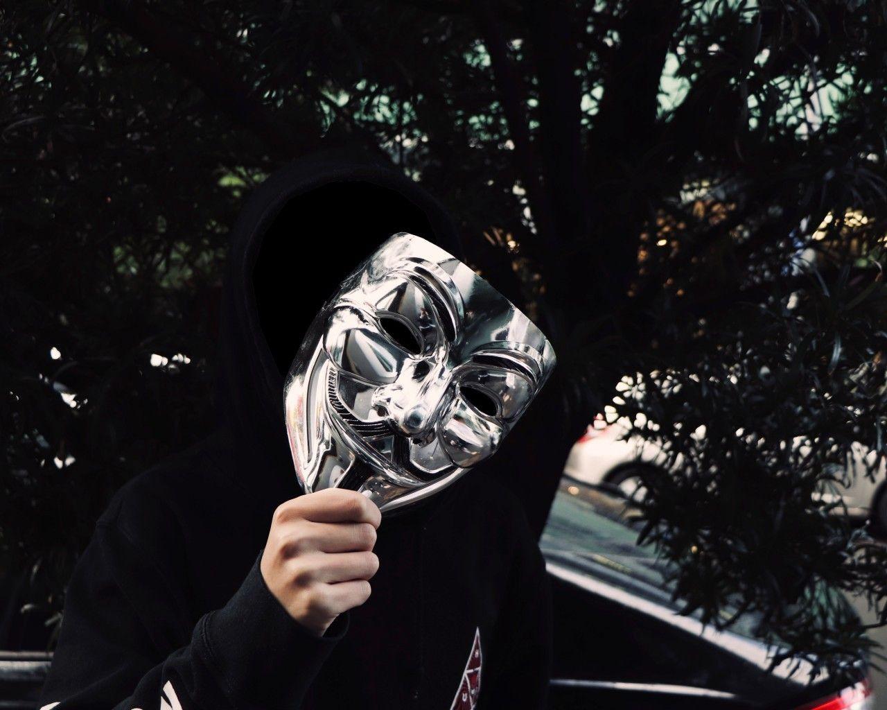 1280x1024 Download 1280x1024 Guy Fawkes Mask, Anonymous, Black Hoodie, Street Wallpaper