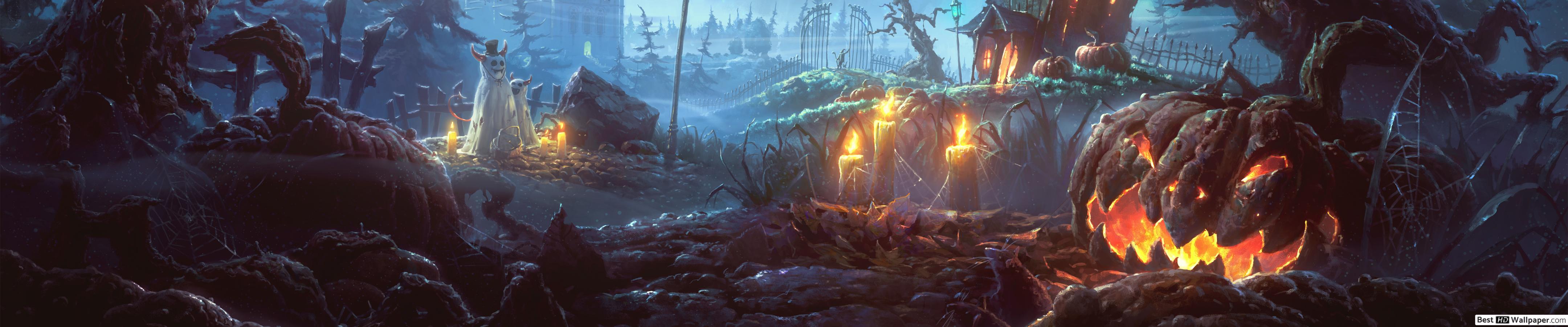 4320x900 Scary halloween night HD wallpaper download