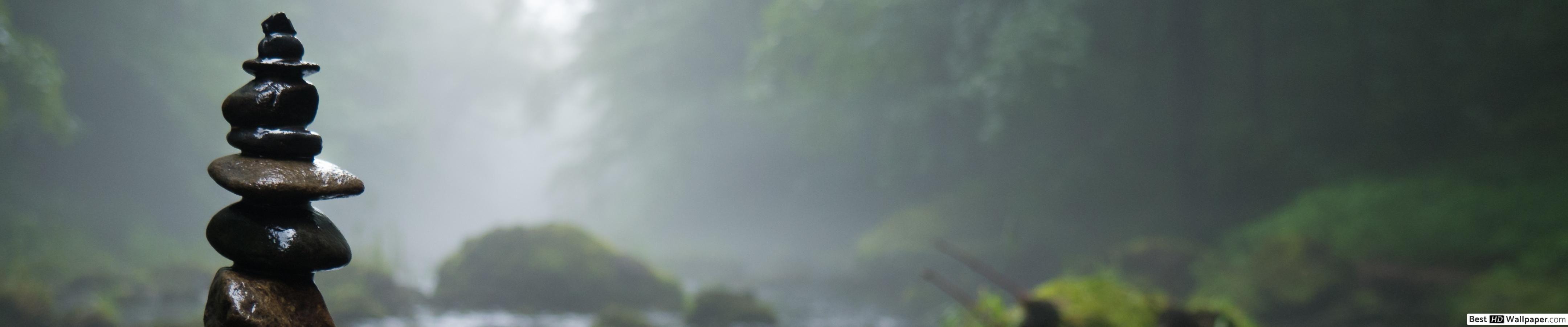 4320x900 River and the forest HD wallpaper download