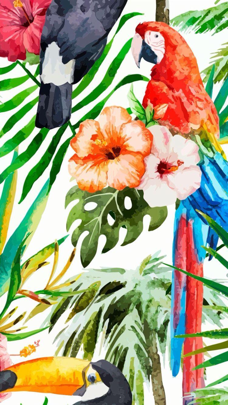 750x1334 Tropical Parrot Download more tropical iPhone Wallpaper at. Tropical print wallpaper, Plant wallpaper, Watercolor wallpaper