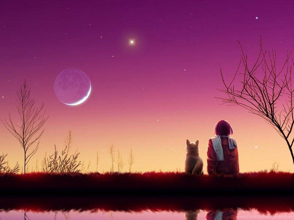 1024x768 Child Dog Pink Sky Lake Desktop PC And Mac Wallpaper Desktop Background