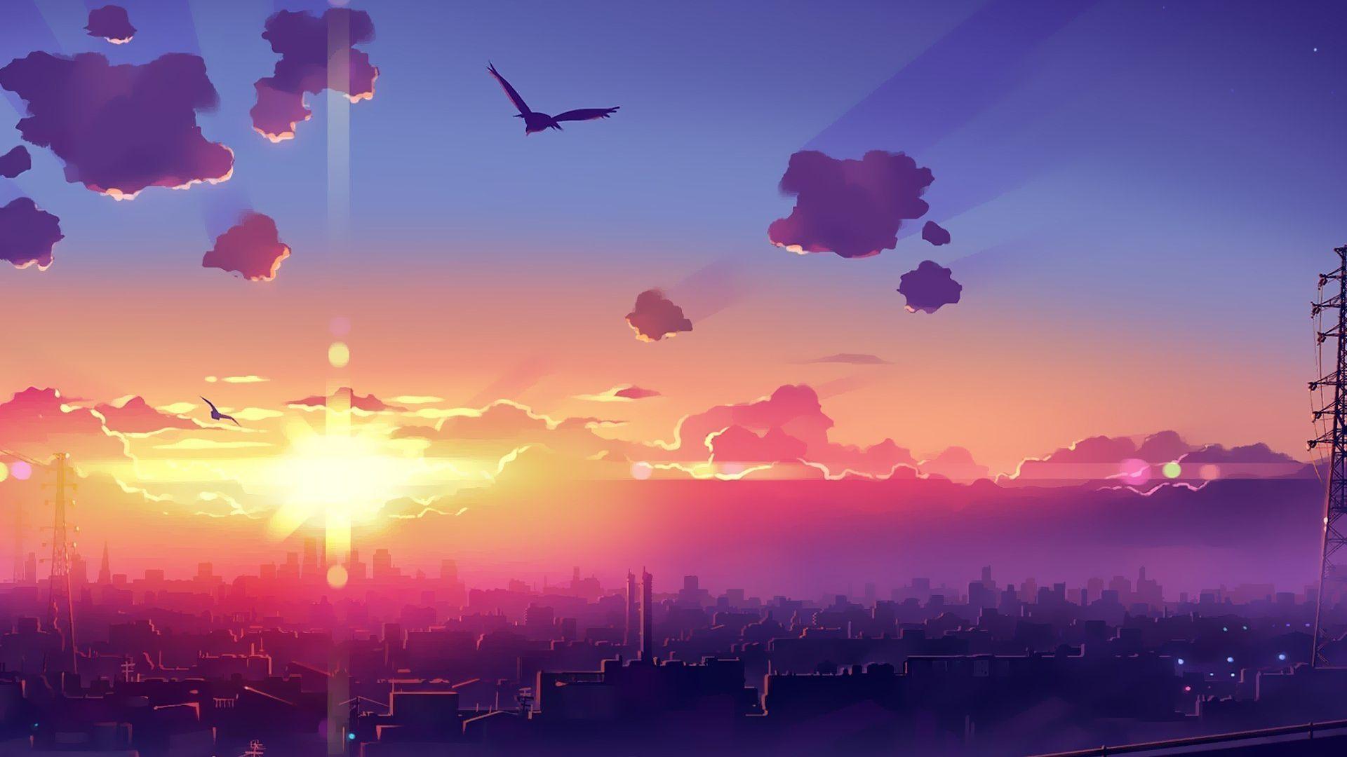 1920x1080 Free download artwork Fantasy Art Anime City Sunset Sky Wallpaper [1920x1200] for your Desktop, Mobile & Tablet. Explore Anime Sky Wallpaper. Anime Sky Wallpaper, Sky Wallpaper, Sky Background