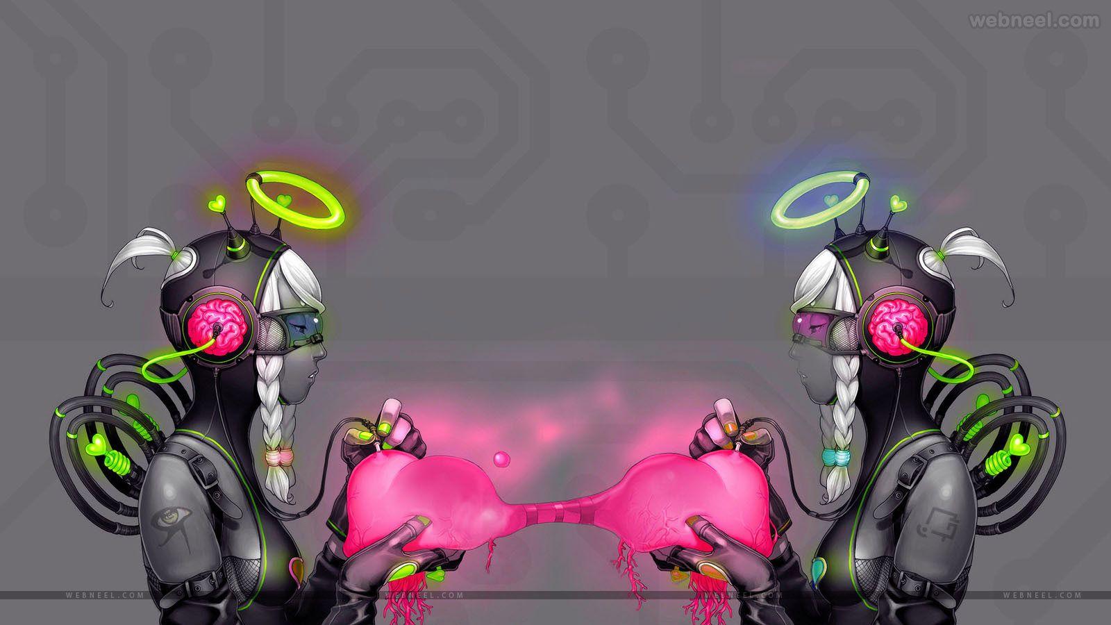 1600x900 love wallpaper twin robots