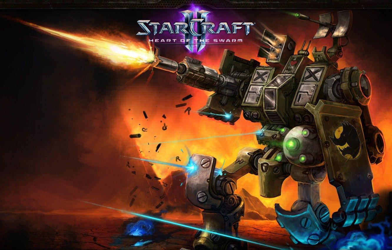 1332x850 Wallpaper fire, gun, robot, Starcraft heart, Heart of the swarm, terran image for desktop, section игры