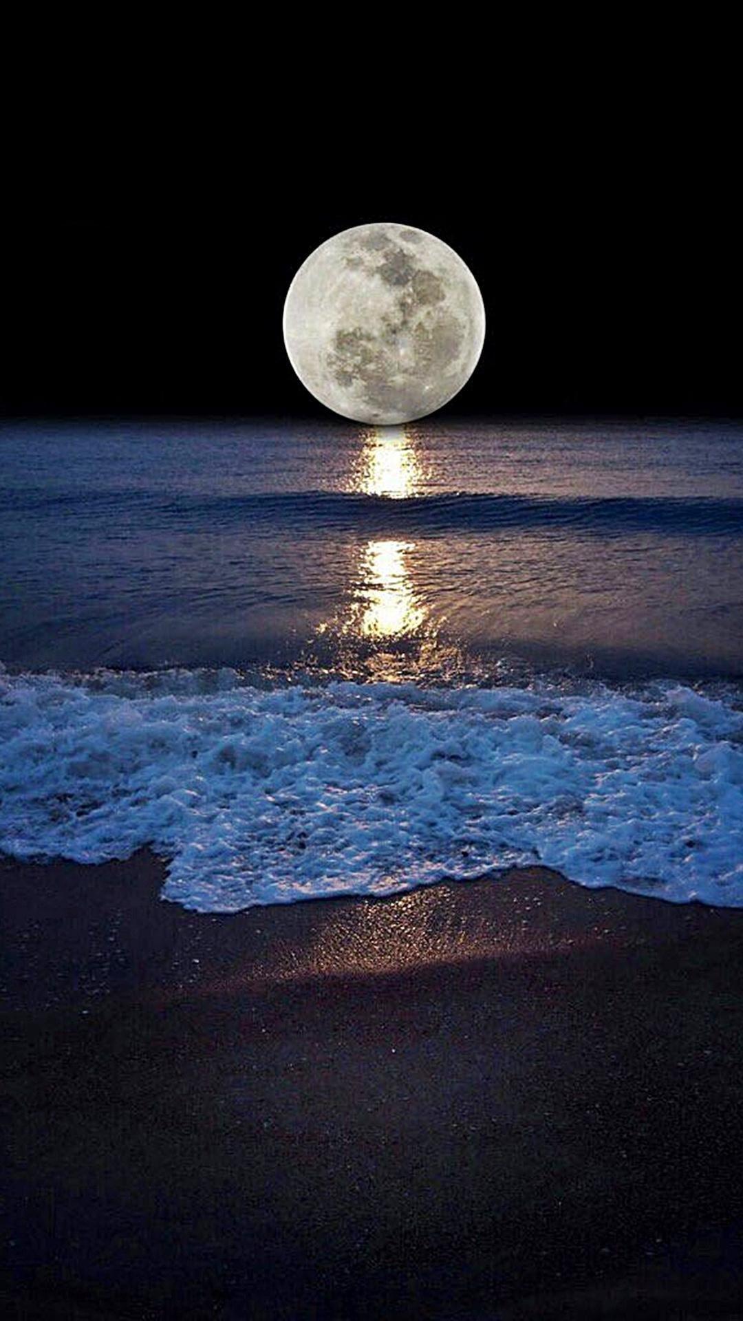 night beach moon stars landscape mountains iPhone Wallpapers Free Download