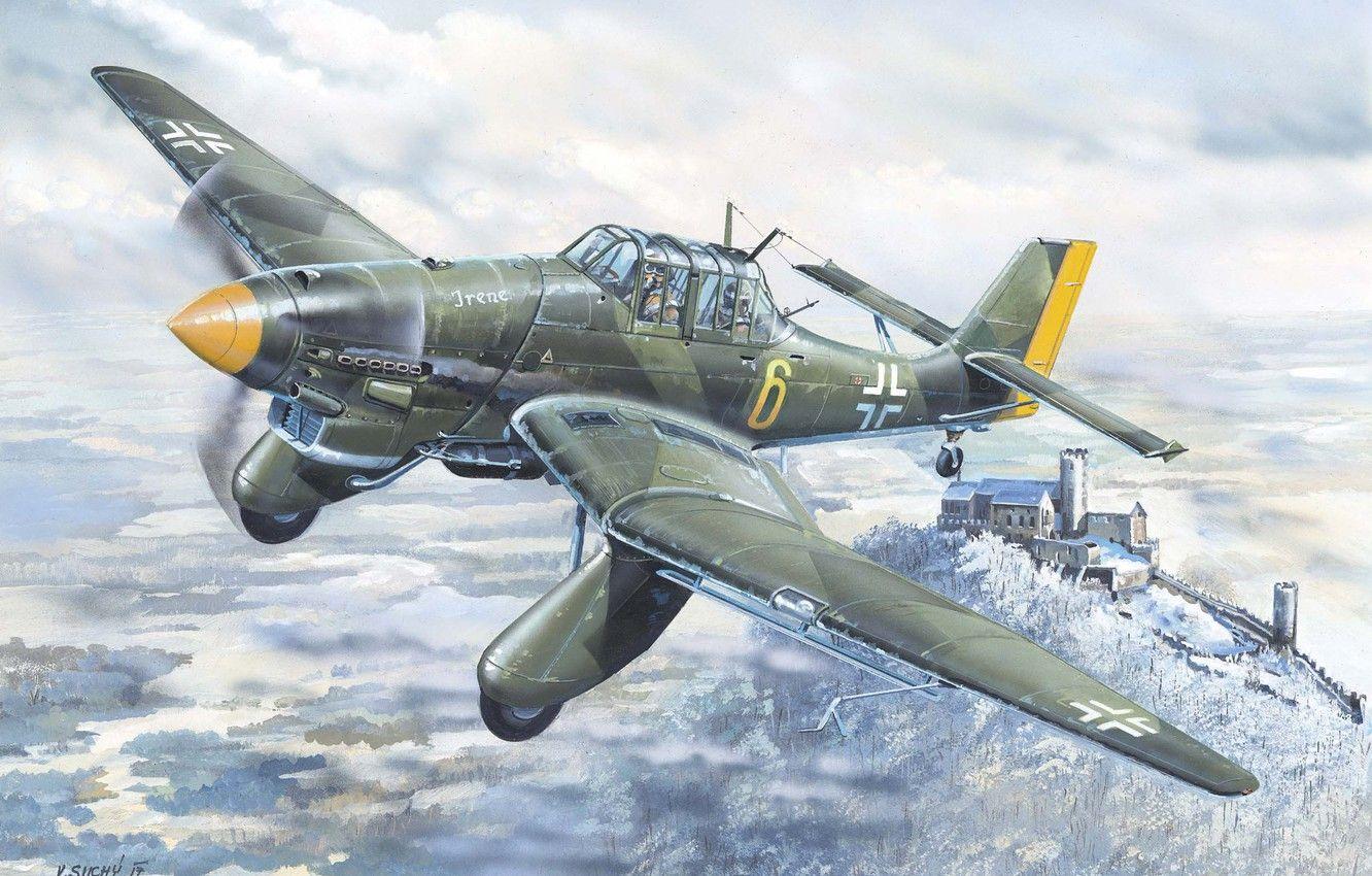1332x850 Wallpaper Germany, painting, Junkers, Air force, Ju.87A Stuka image for desktop, section авиация