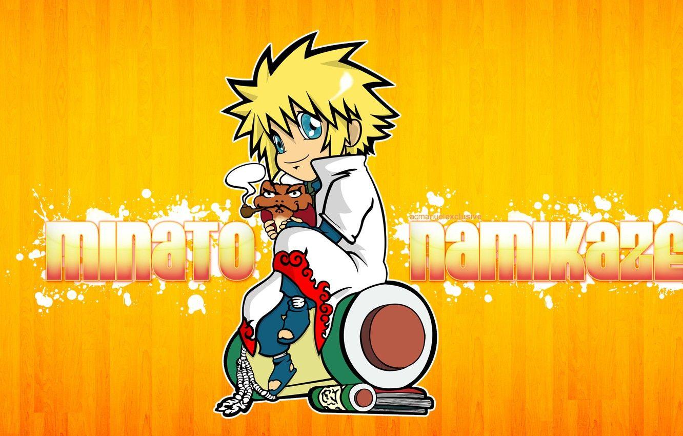 1332x850 Wallpaper tube, blue eyes, Naruto, toad, yellow background, dad, scroll, ninja, hokage, the fourth Hokage, Naruto Shippuden, Minato Namikaze, the actual image for desktop, section сёнэн