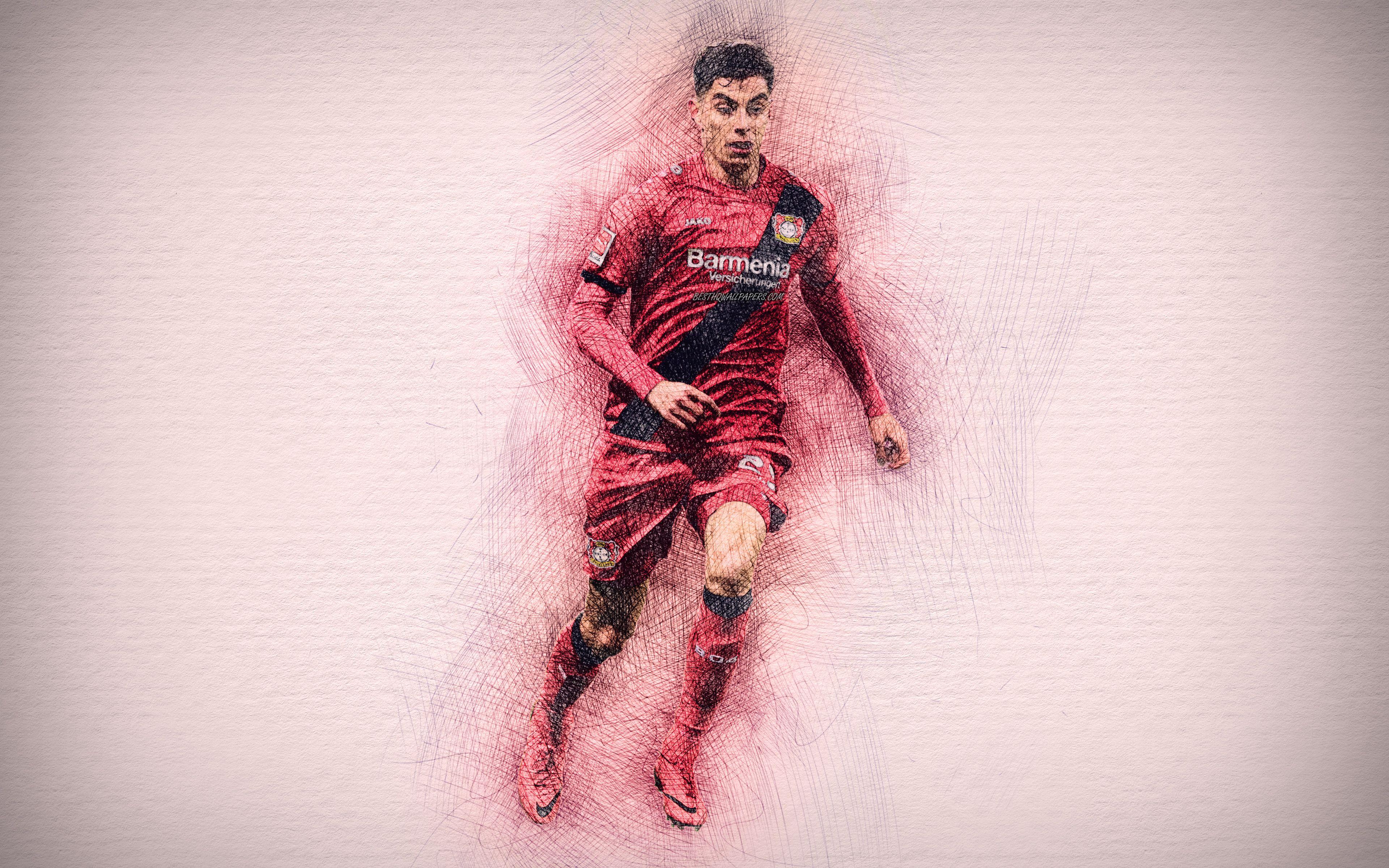 3840x2400 Download wallpaper Kai Havertz, 4k, artwork, football stars, Bayer Leverkusen, Havertz, soccer, Bundesliga, footballers, drawing Kai Havertz, Bayer Leverkusen FC for desktop with resolution 3840x2400. High Quality HD picture wallpaper