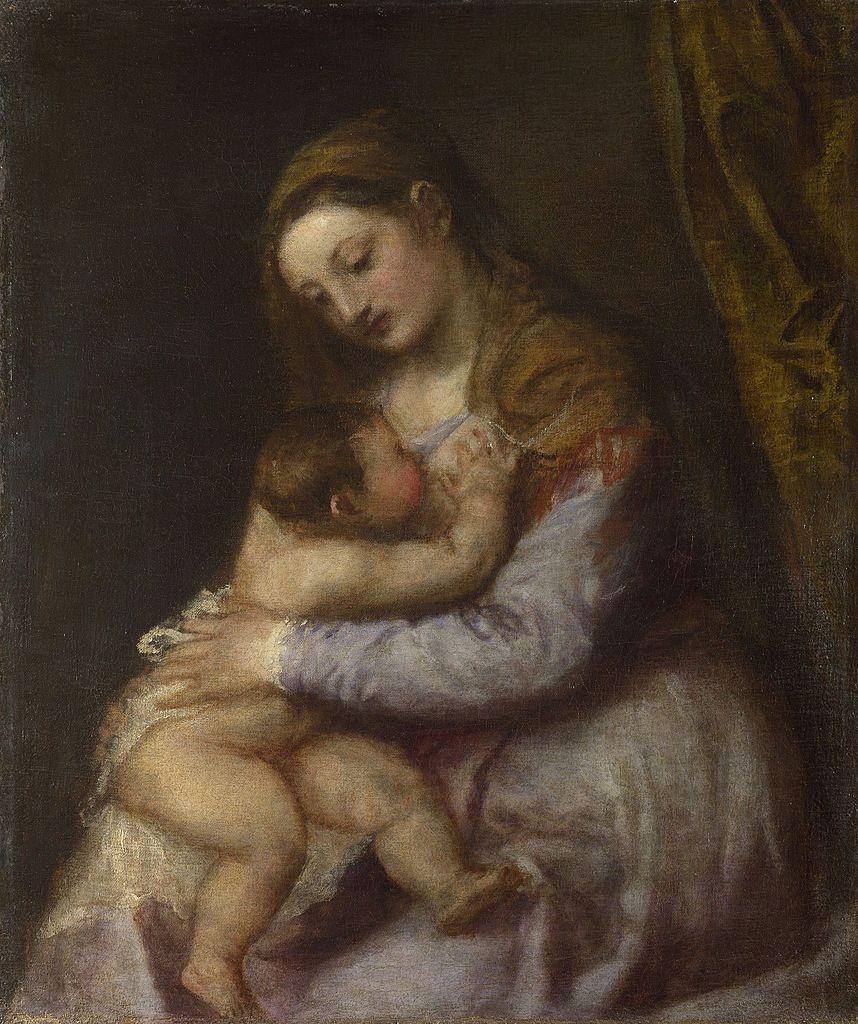 858x1024 Titian Virgin suckling the Infant Christ Art