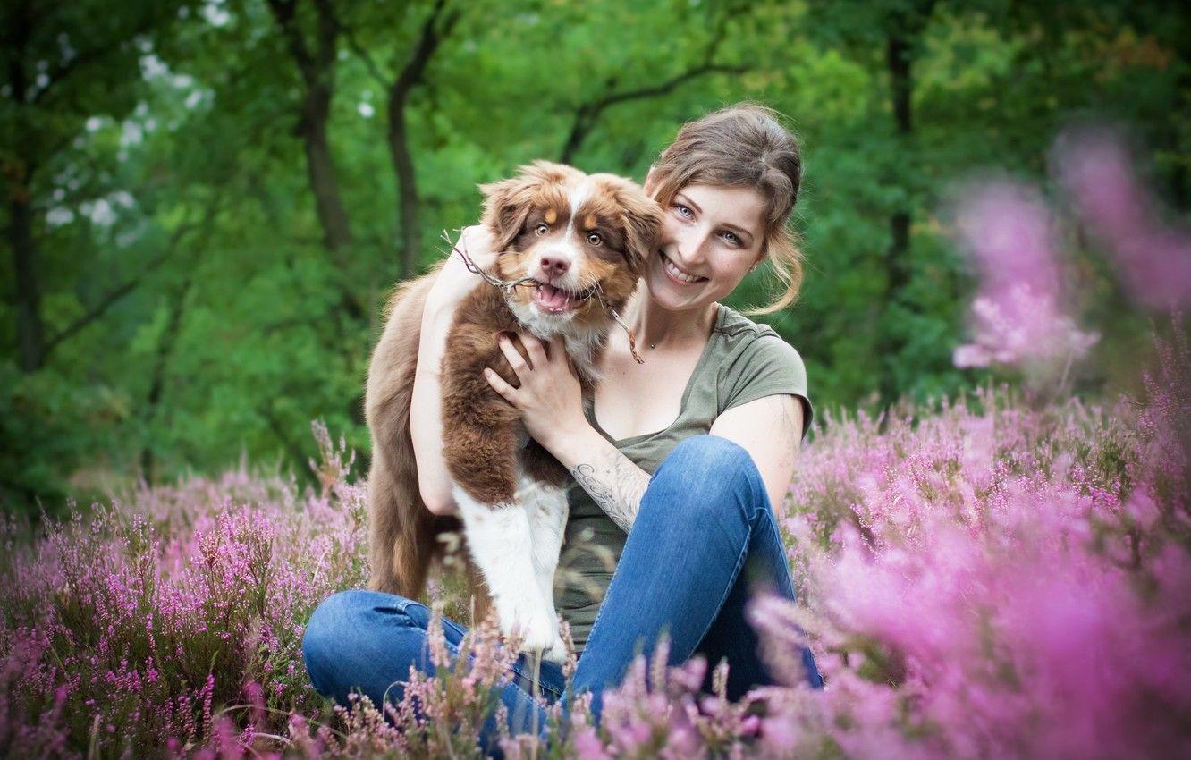 1332x850 Wallpaper summer, girl, nature, smile, dog image for desktop, section настроения