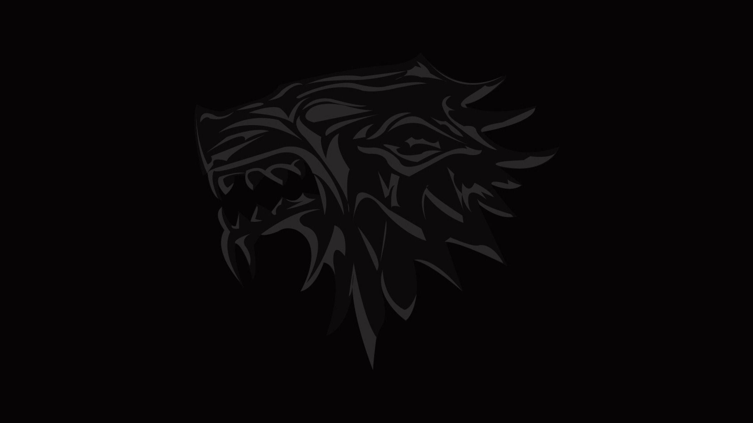 2560x1440 Download wallpaper wolf, logo, coat of arms, Game of Thrones, house of stark, section minimalism in resolution 2560x1440