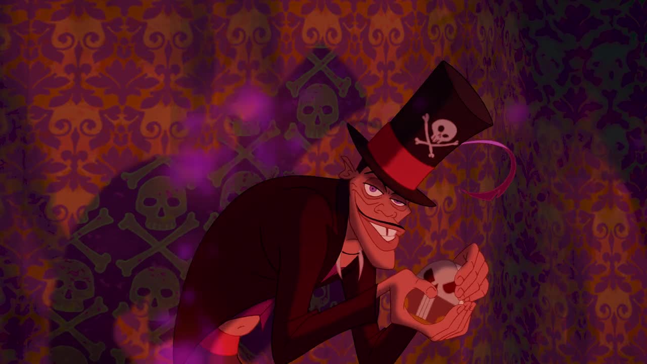 1280x720 In Disney's The Princess and the Frog, the Shadow Man's shadow changes the wallpaper pattern into a skull and crossbones