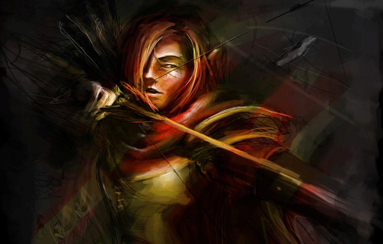 1332x850 Wallpaper girl, bow, Archer, art, freckles, red, arrows, Dota Windranger, Lyralei, Digl image for desktop, section игры