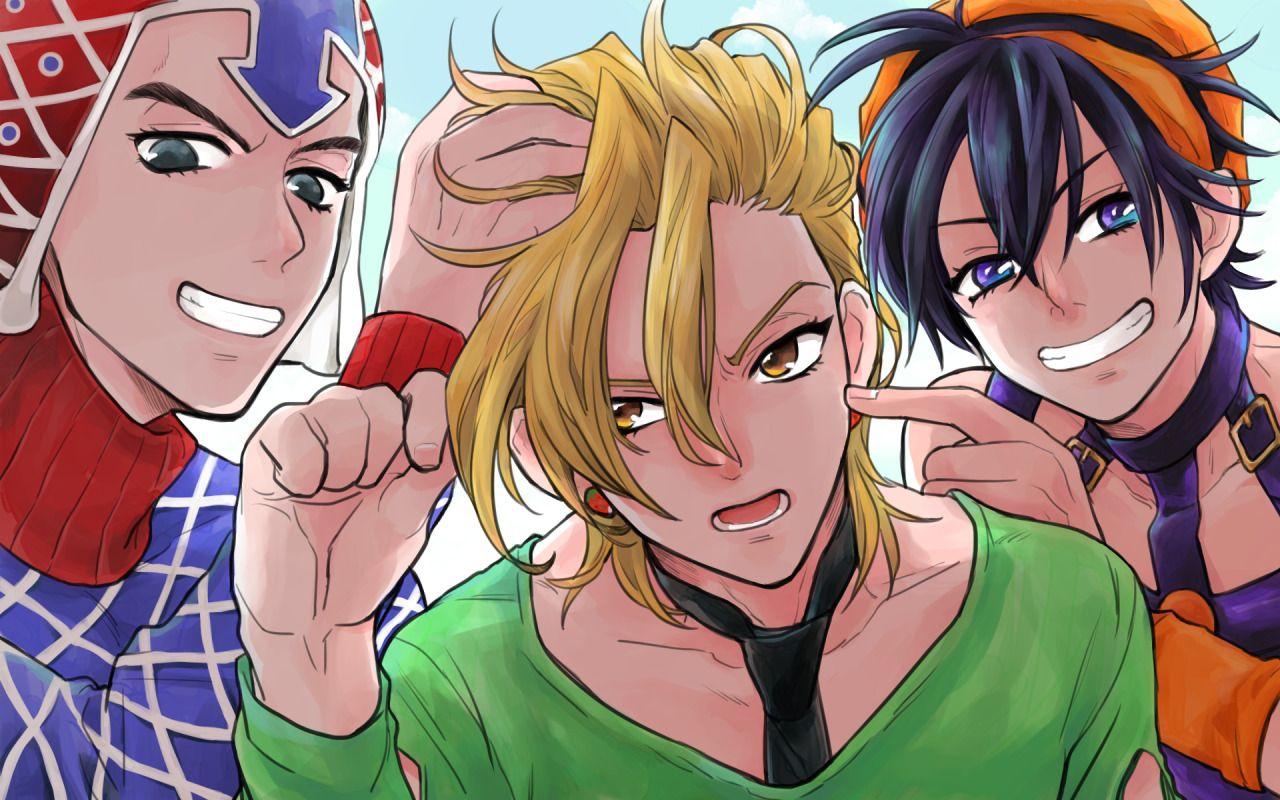 1280x800 guido mista, narancia ghirga, and pannacotta fugo (jojo no kimyou na bouken) drawn