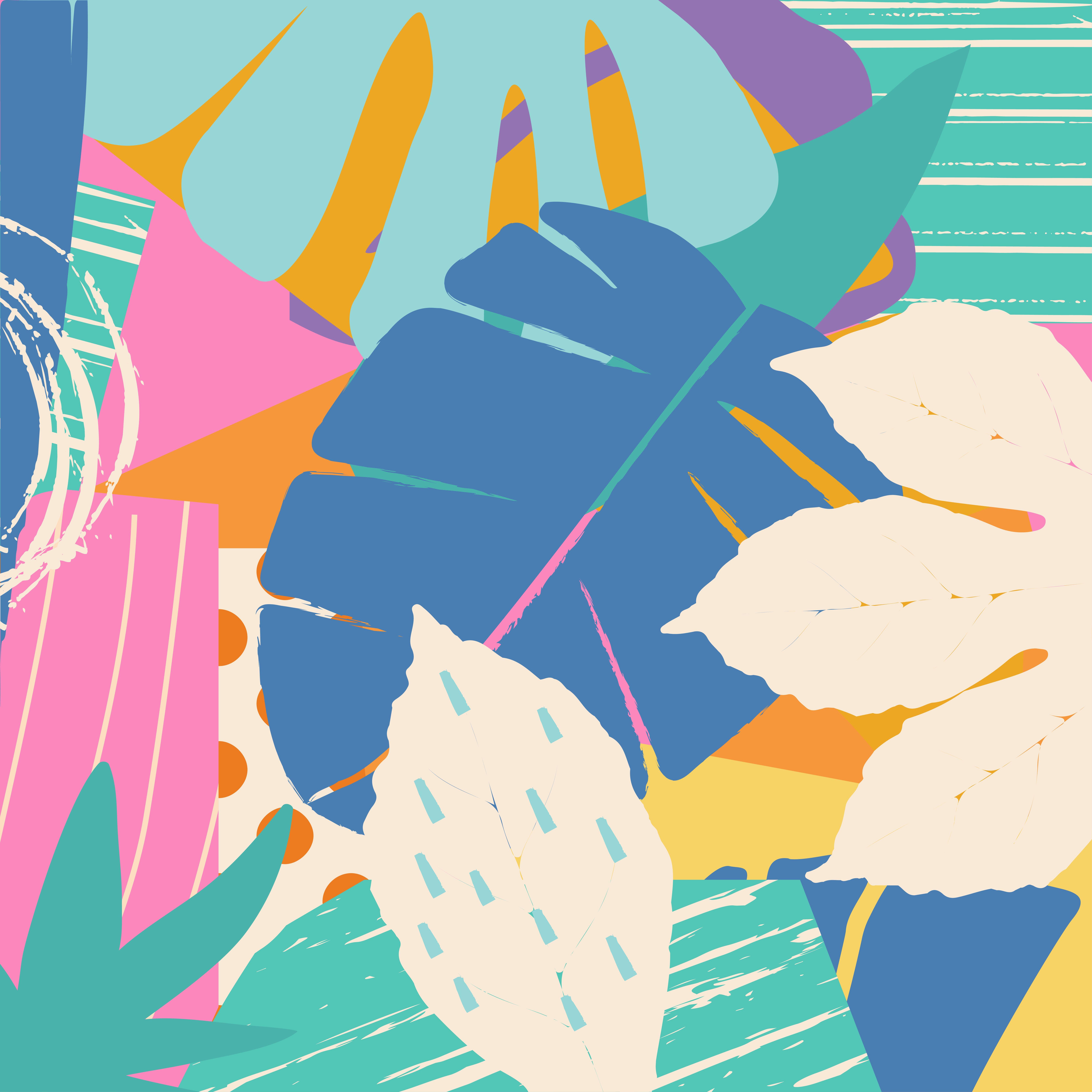6667x6667 Nền rừng nhiệt đới và hoa.  Thiết kế poster nhiệt đới đầy màu sắc.  Nghệ thuật in lá, hoa, cây và cành kỳ lạ.  Mô hình thực vật, hình nền, thiết kế minh họa vector vải - Tải xuống Vectơ miễn phí, Đồ họa Clipart &