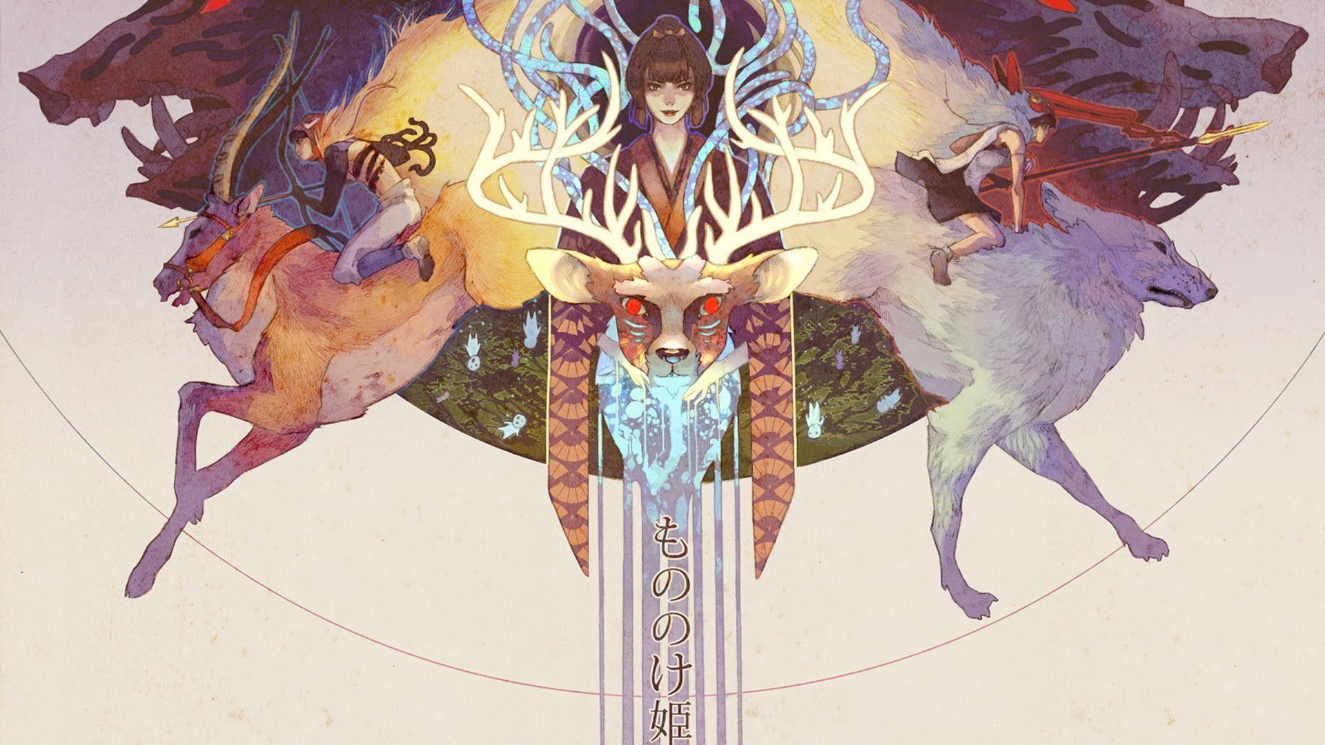 1920x1080 #artwork, #Princess Mononoke, #Studio Ghibli, #deer, #anime, wallpaper HD Wallpaper