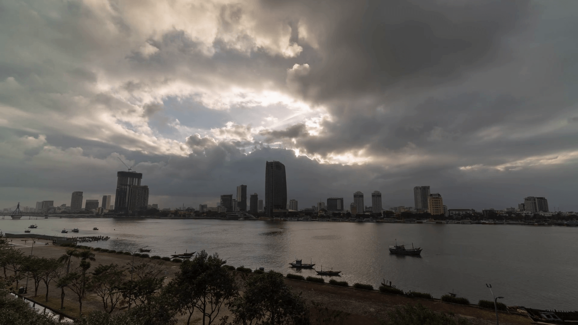 1920x1080 southeast asian Da Nang Vietnam Skyline Sunset Time Lapse 02 Han River Bridge Stock Video Footage