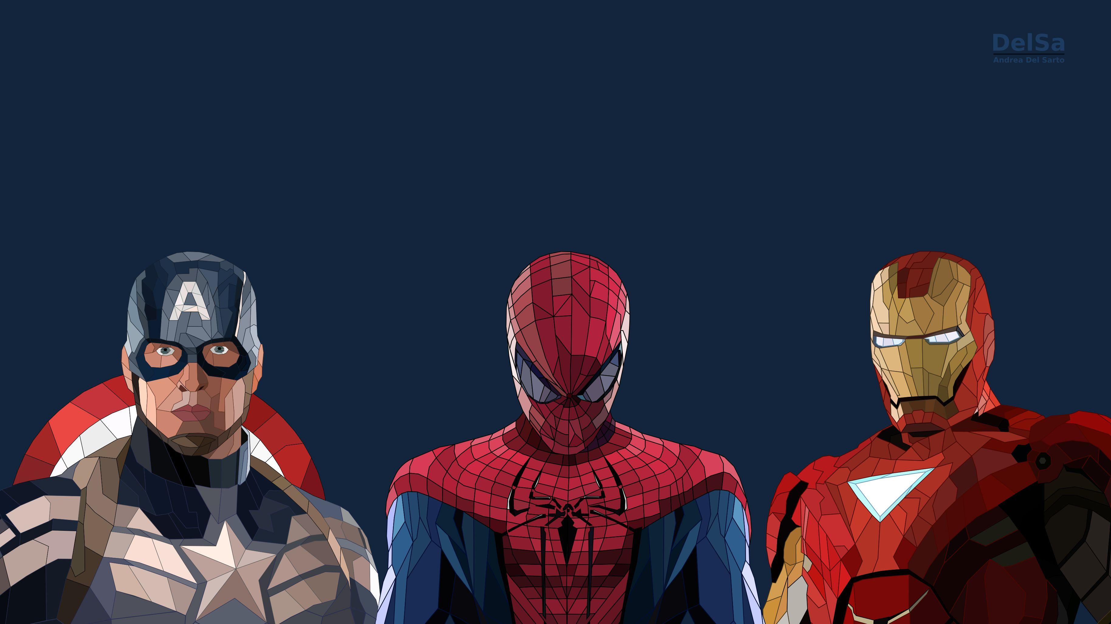 3656x2055 Spiderman Iron Man Captain America Low Poly Artwork 1366x768 Resolution HD 4k Wallpaper, Image, Background, Photo and Picture