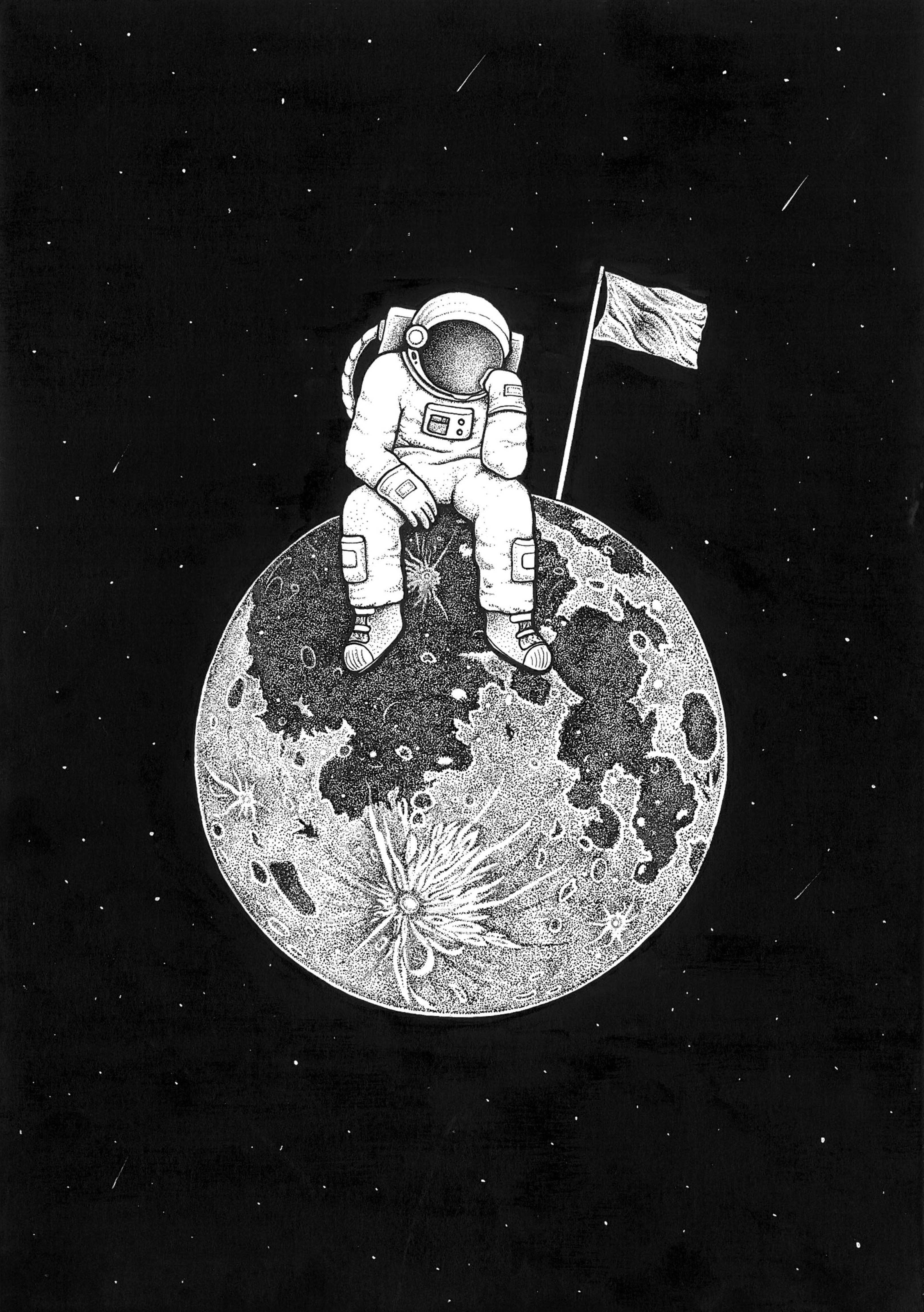 3240x4600 Wallpaper Astronaut, Space, Art, Planet, Drawing, Bw Aesthetic HD Wallpaper