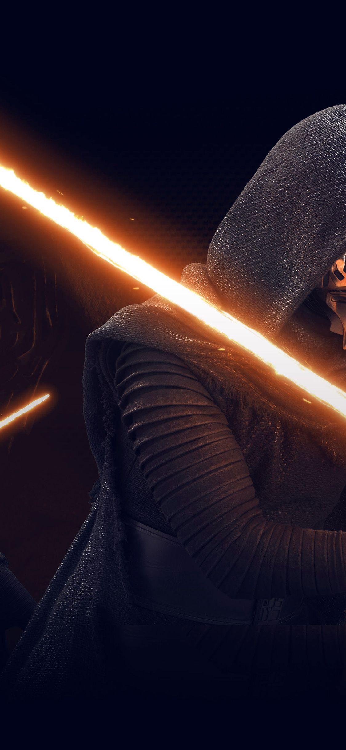 1125x2436 iPhone X wallpaper. starwars kylo ren dark orange lightsaber art illustration