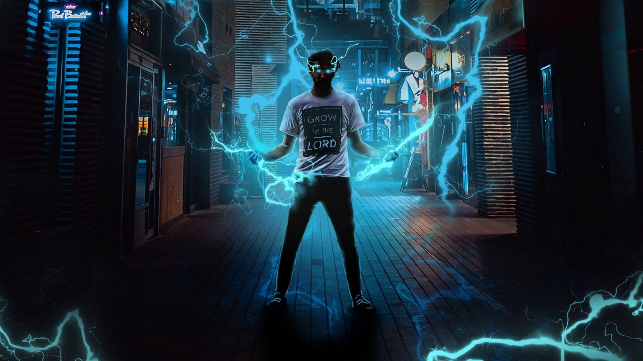2048x1152 Wallpaper Guy, Lightning, Electricity, Voltage, Superpower Power Wallpaper HD Wallpaper & Background Download