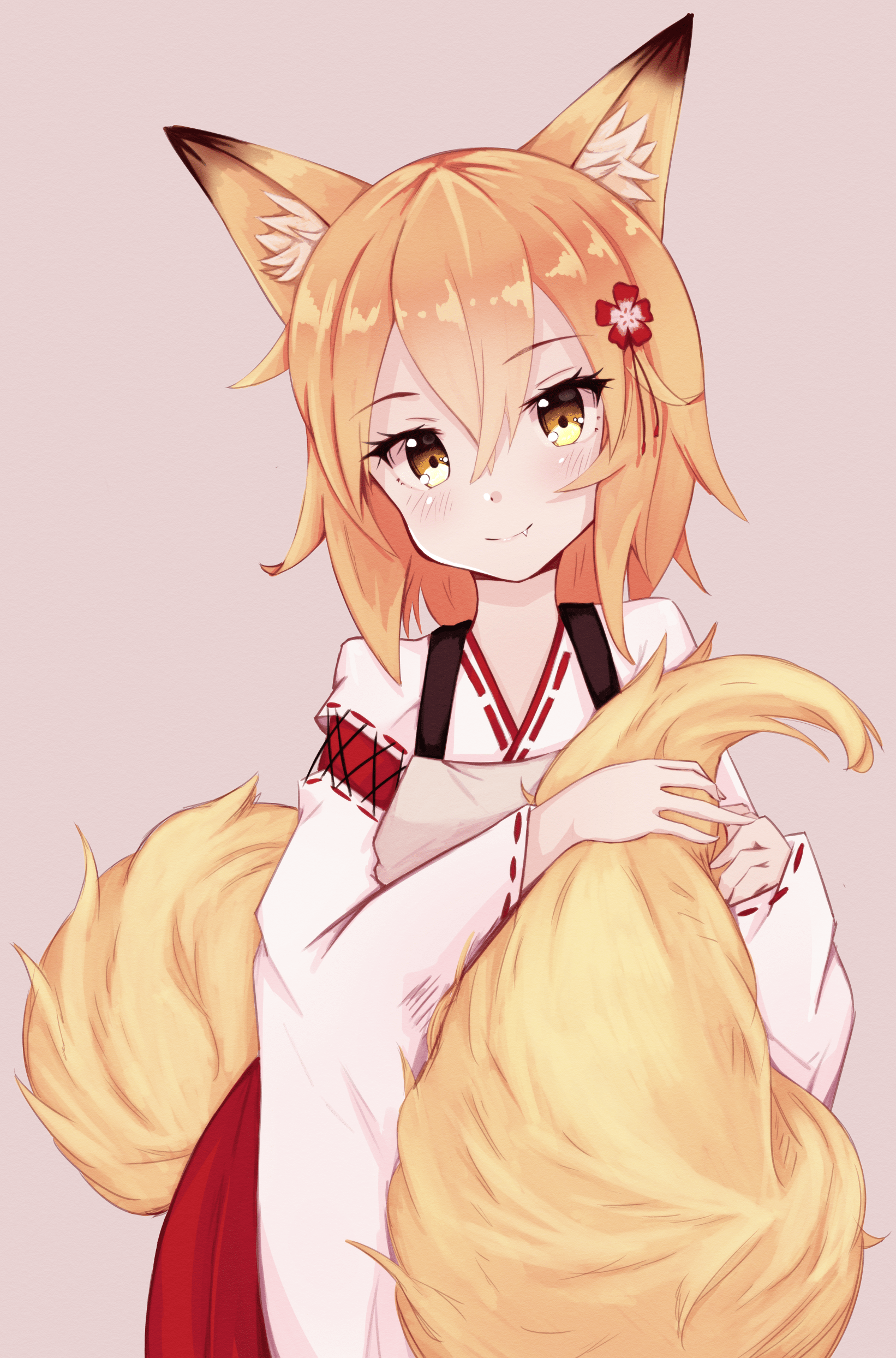 1642x2488 Download 1642x2488 Animal Ears, Blonde, Anime Fox Girl, Cute, Short Hair Wallpaper