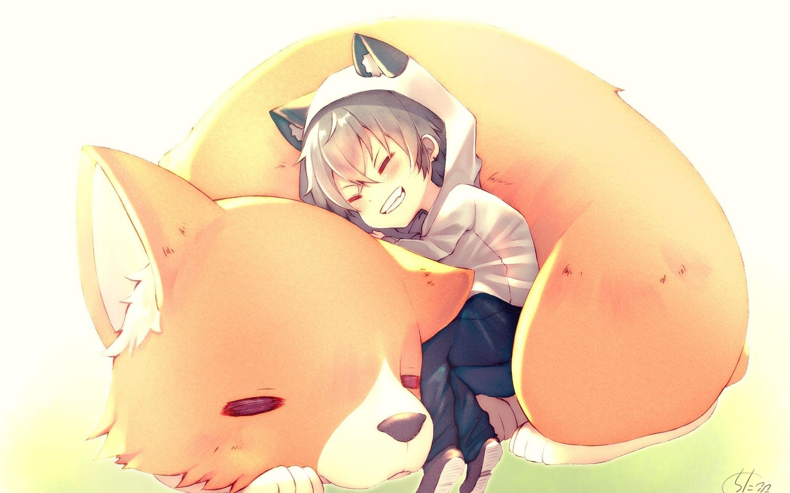 2560x1600 Download 2560x1600 Cute Anime Boy, Oogami Kouga, Shoujo, Fox, Ensemble Stars, Chibi, Animal Ears, Smiling Wallpaper for MacBook Pro 13 inch