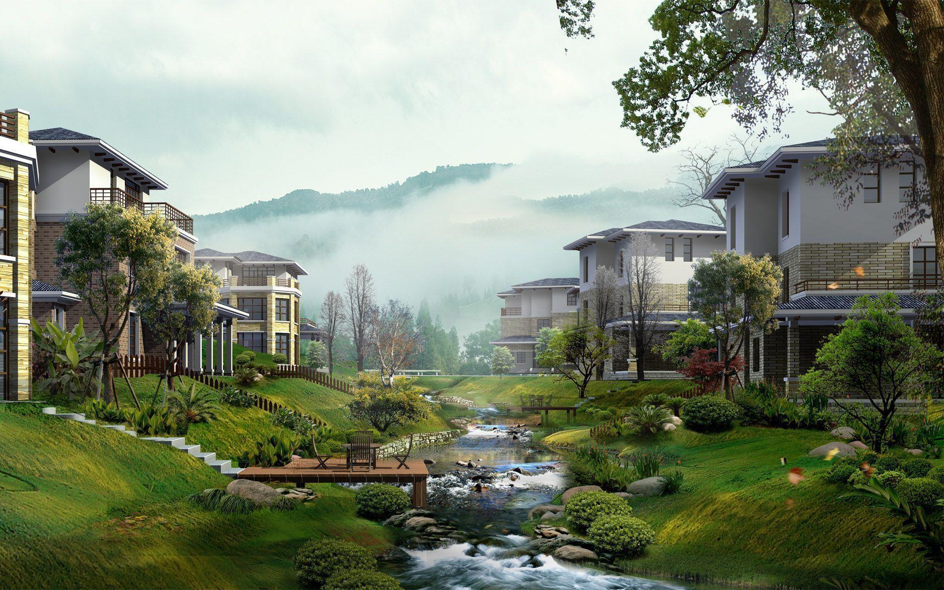 1920x1200 Rain Nature Raining Village Desktop Wallpaper HD