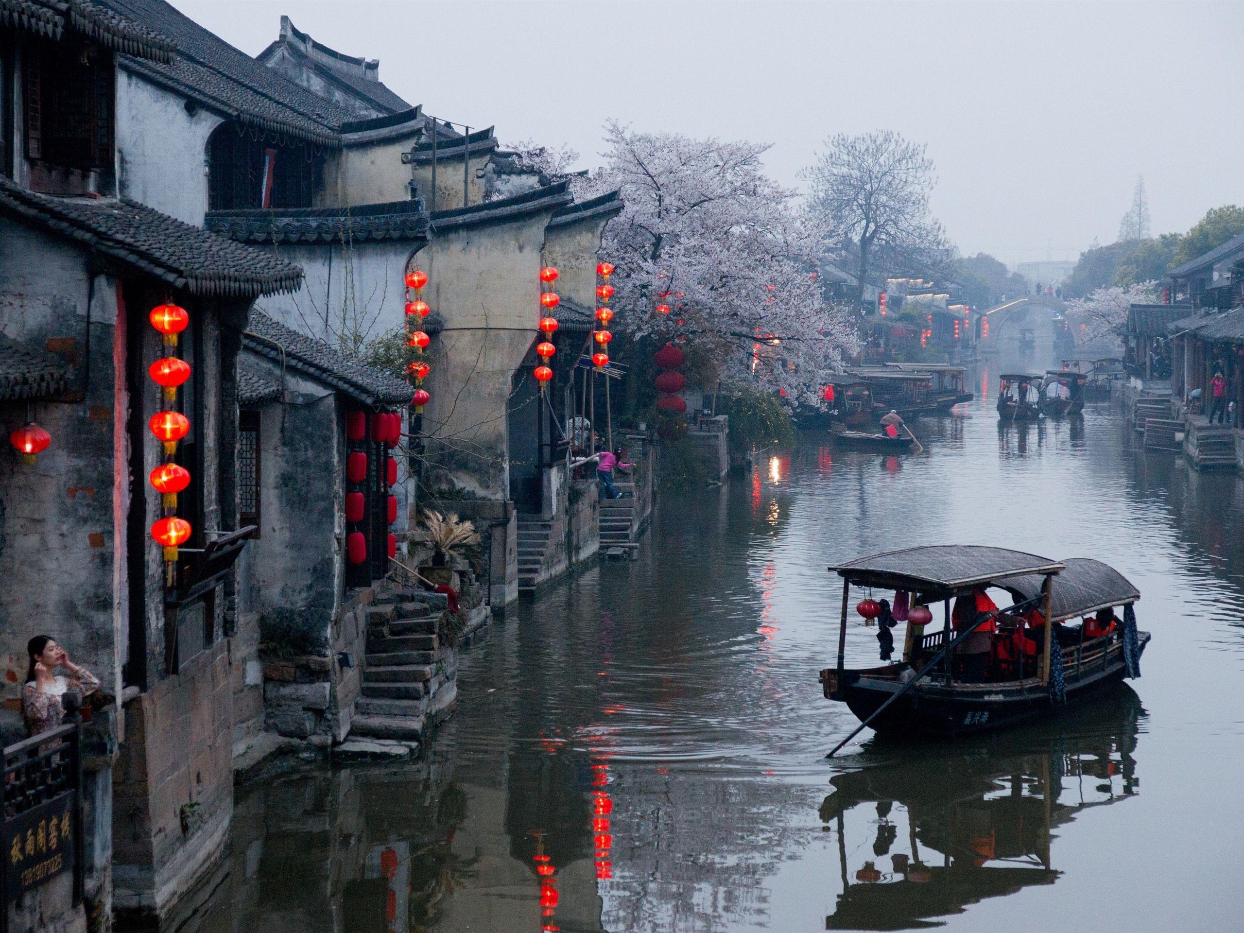 2560x1920 Wallpaper China, village, river, spring, flowers 2880x1800 HD Picture, Image