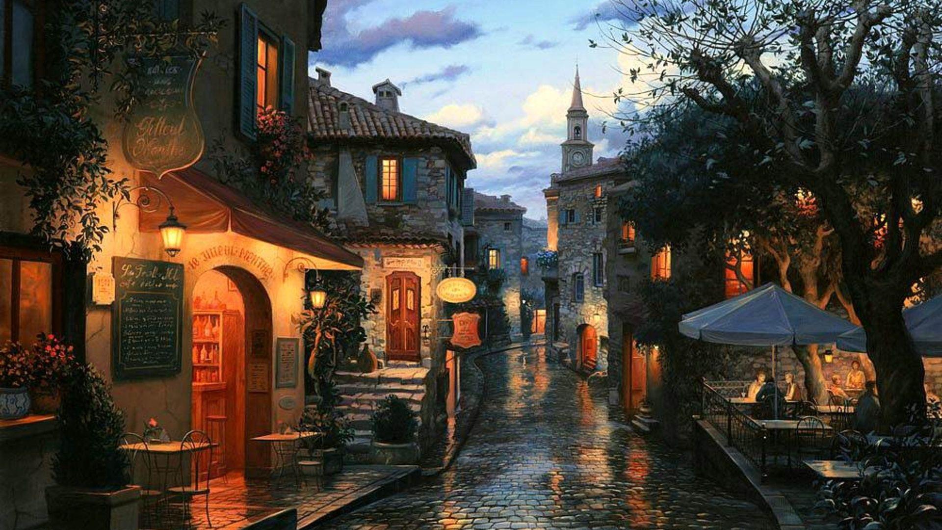 1920x1080 Thomas Kinkade Wallpaper HD Kinkade Rain HD Wallpaper