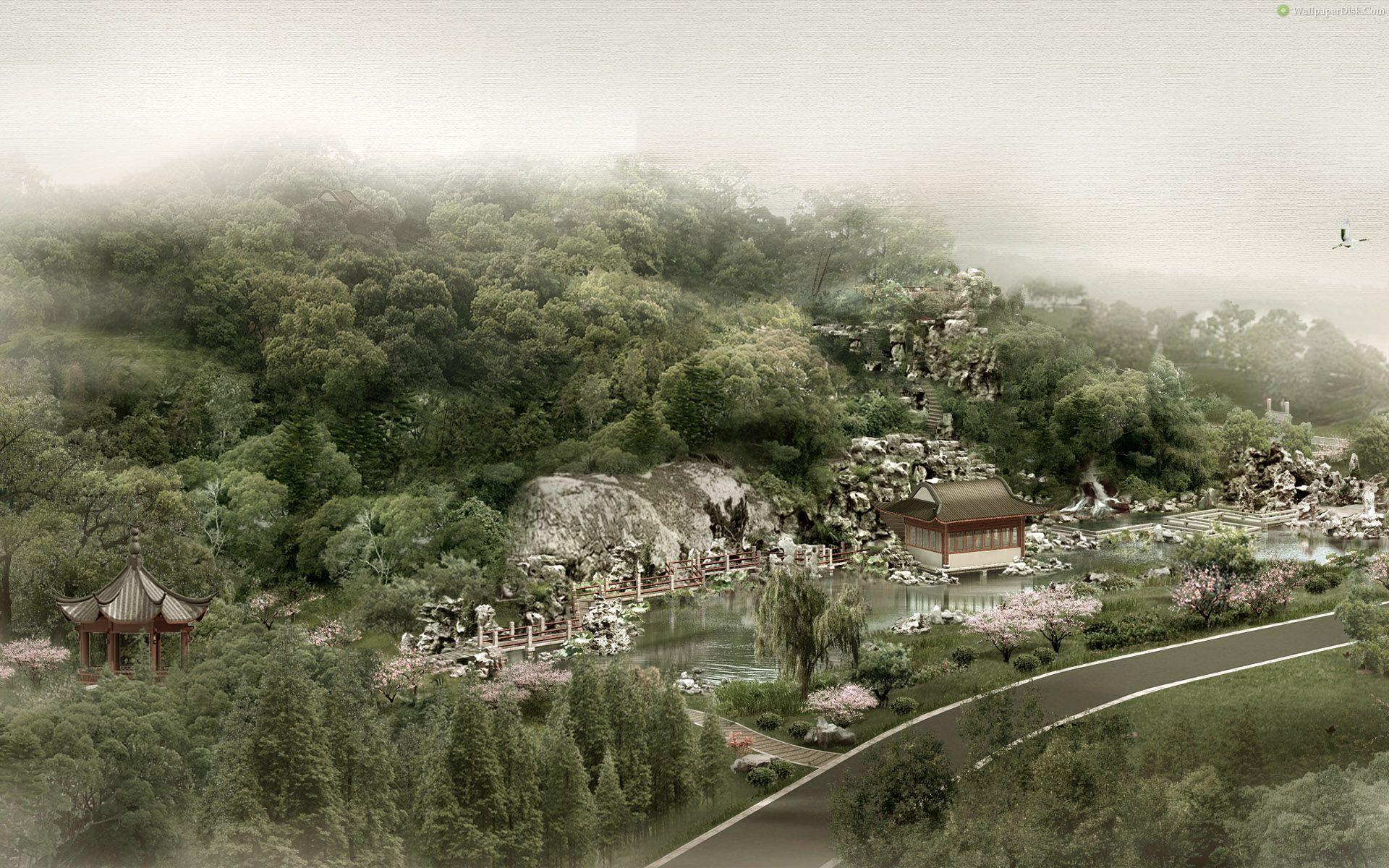 1920x1200 Rain in chinese village wallpaper. Wallpaper Wide HD