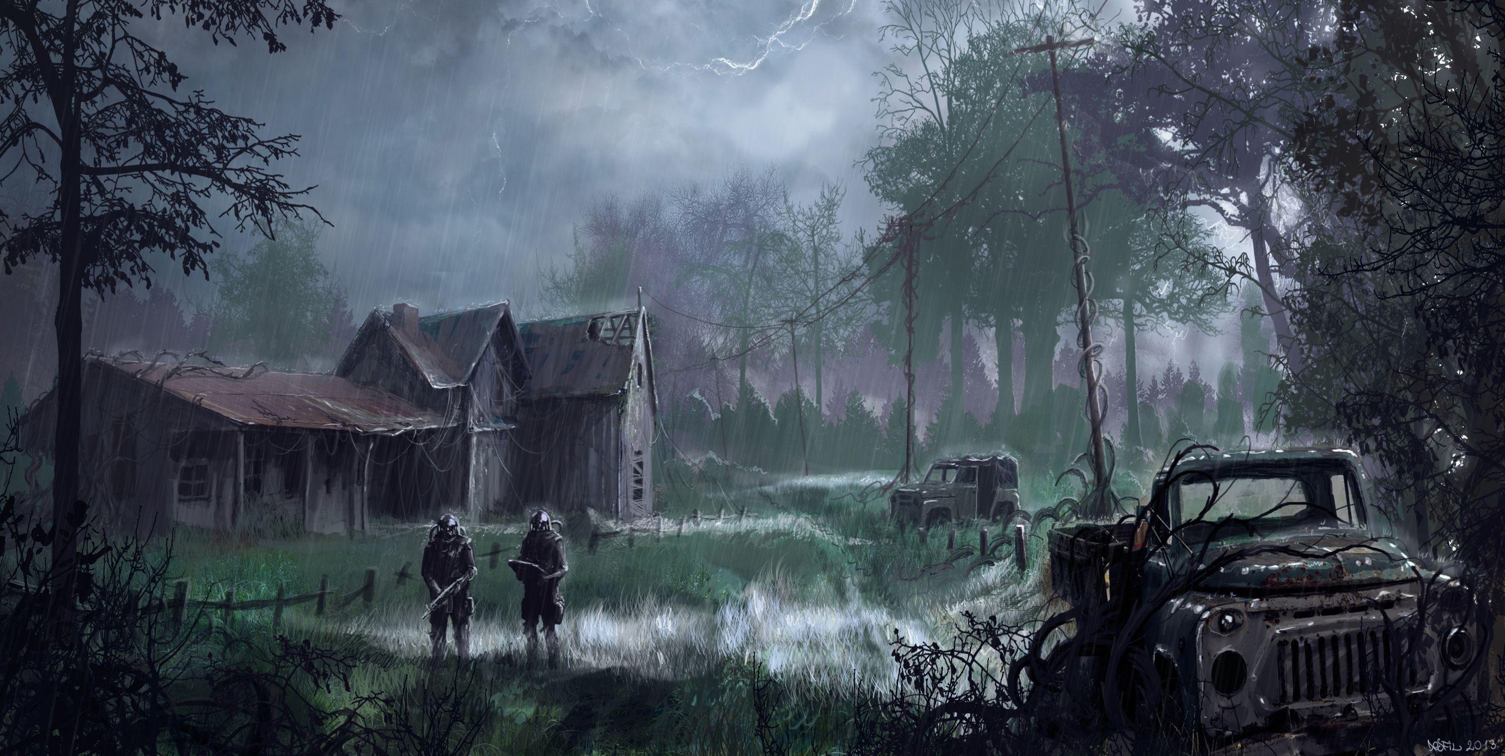 2986x1500 Desktop Wallpaper STALKER Trucks Rain Games 2986x1500