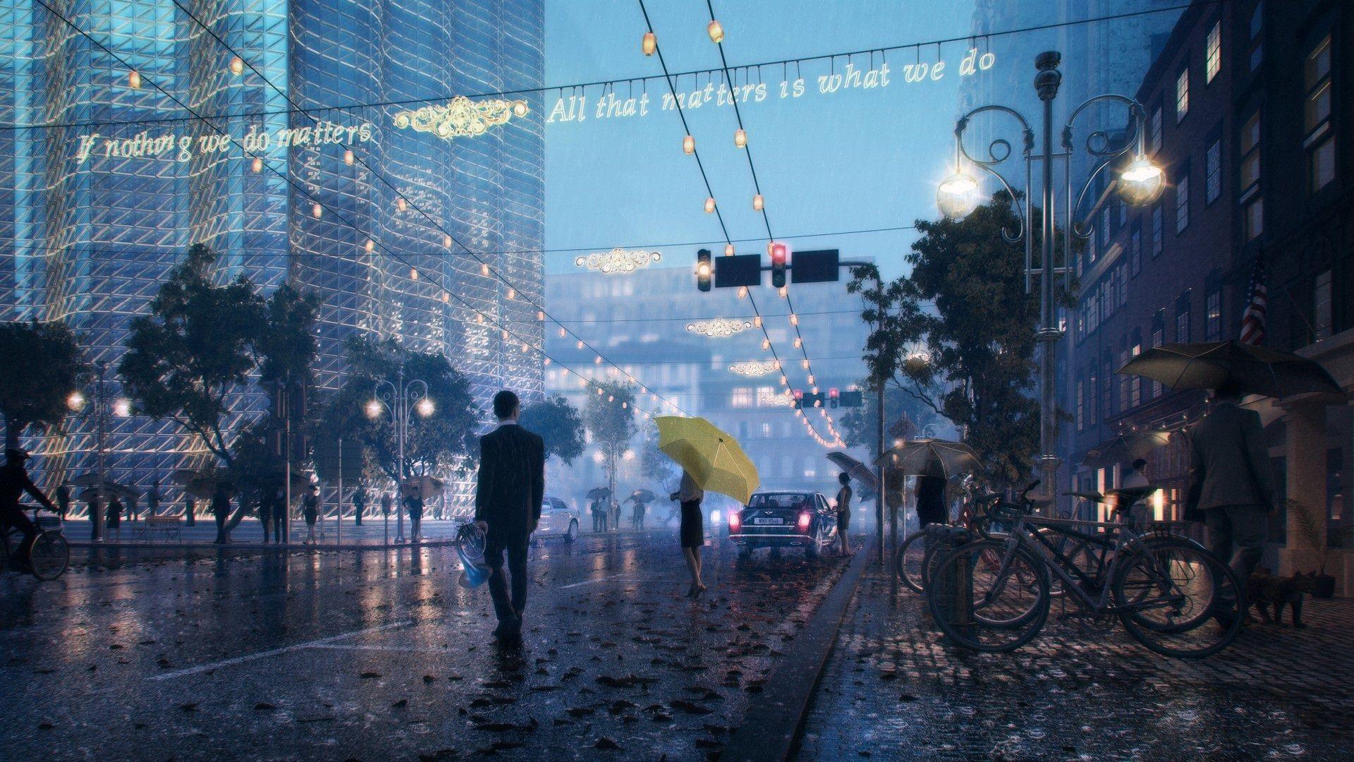1920x1080 Wallpaper City, night, street, fog, lights, rainy 1920x1080 Full HD 2K Picture, Image