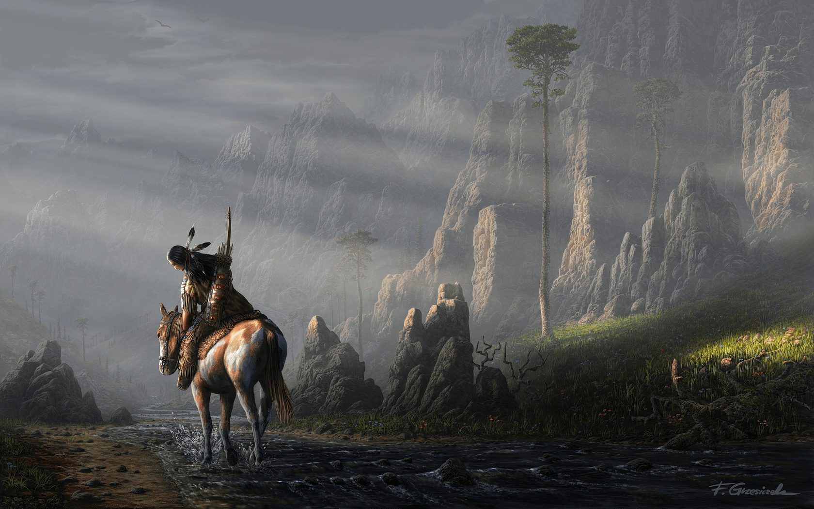 1680x1050 Native American Warrior. (Image Can Be Downloaded As Poster Wallpaper Art). Native American Horses, Native American Artists, Native American