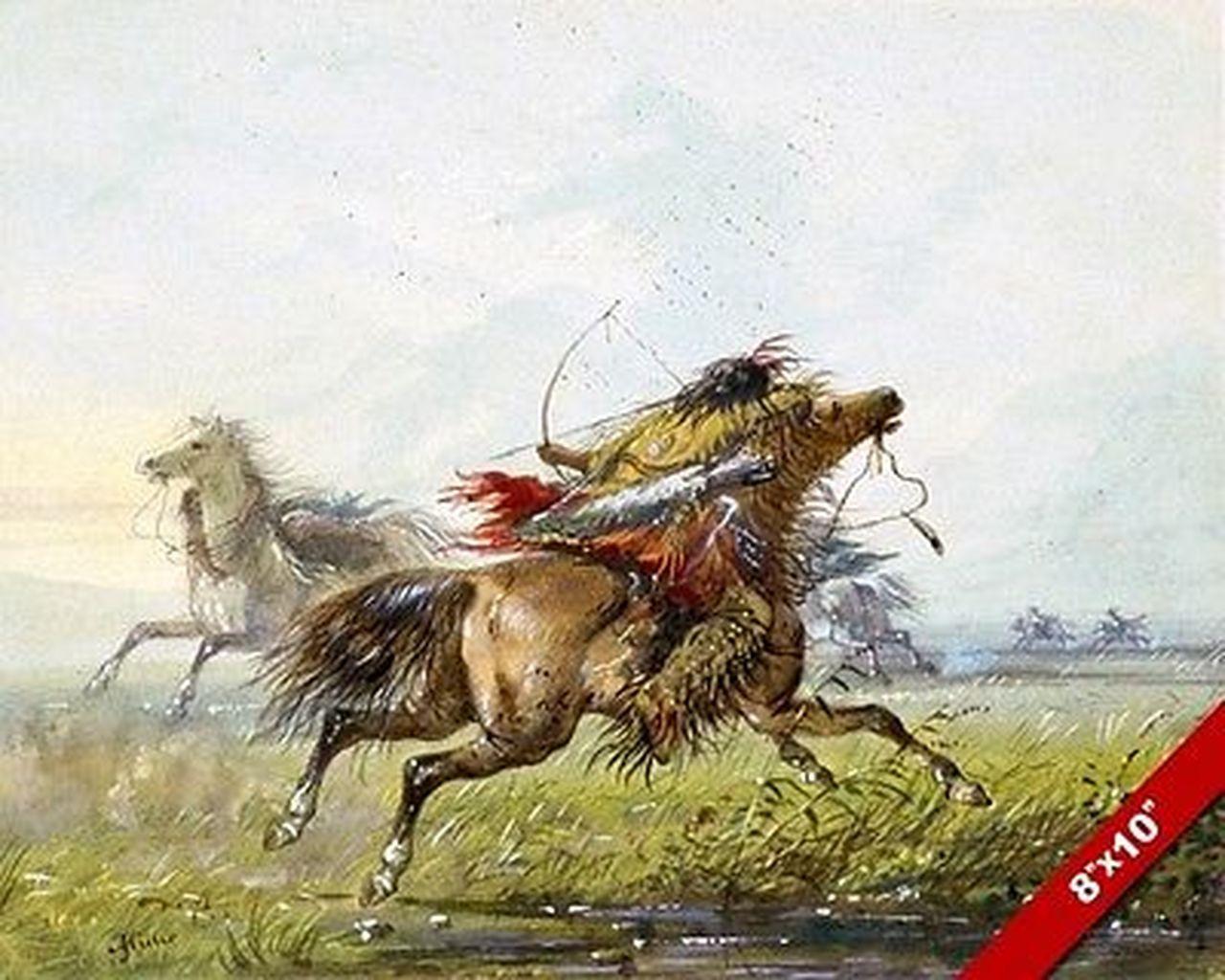 1280x1024 CROW TRIBE NATIVE AMERICAN INDIAN WARRIOR & HORSE PAINTING ART REAL CANVAS PRINT