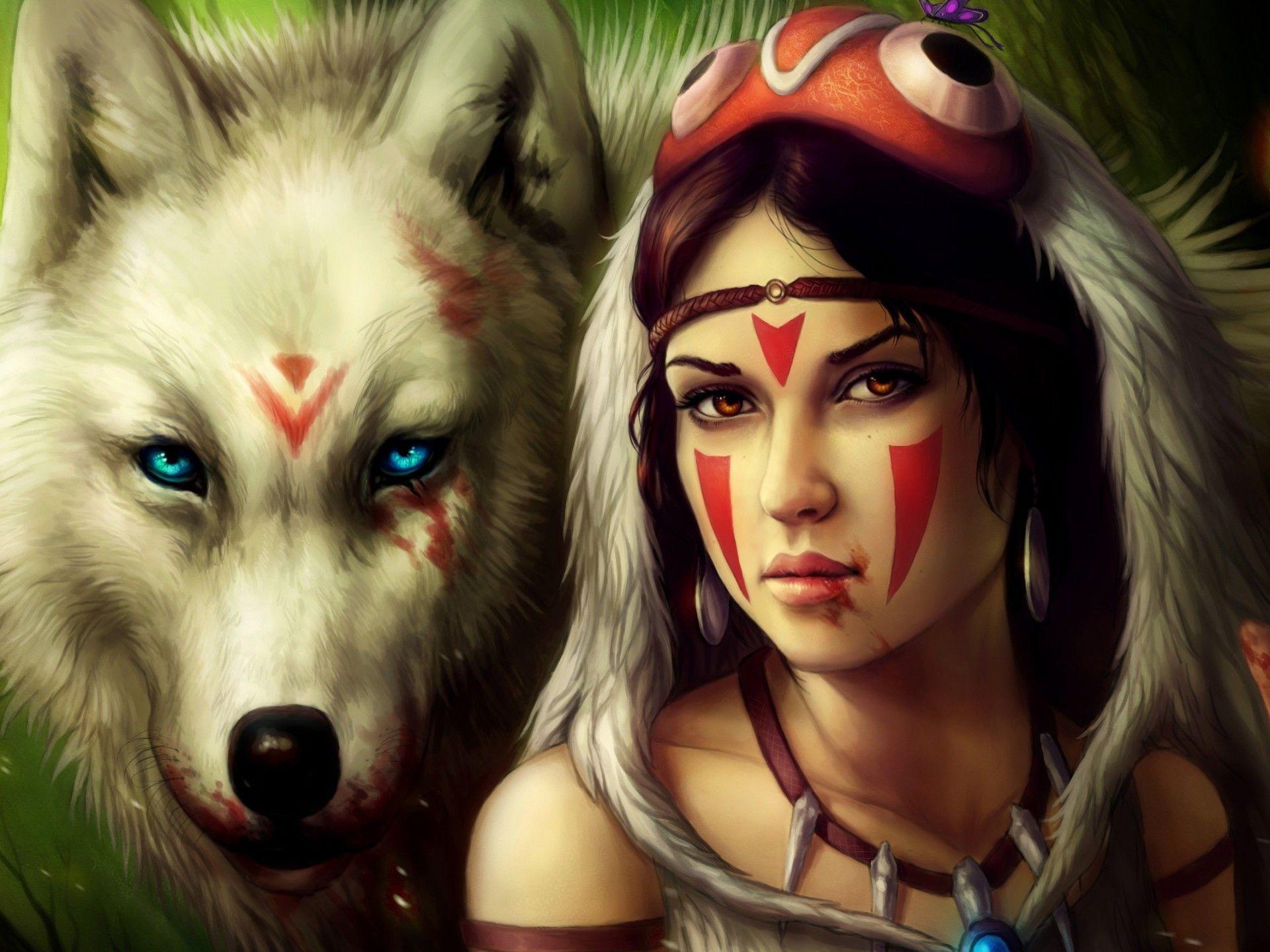 1920x1440 Women Blood Princess Mononoke Fantasy Art Warriors :