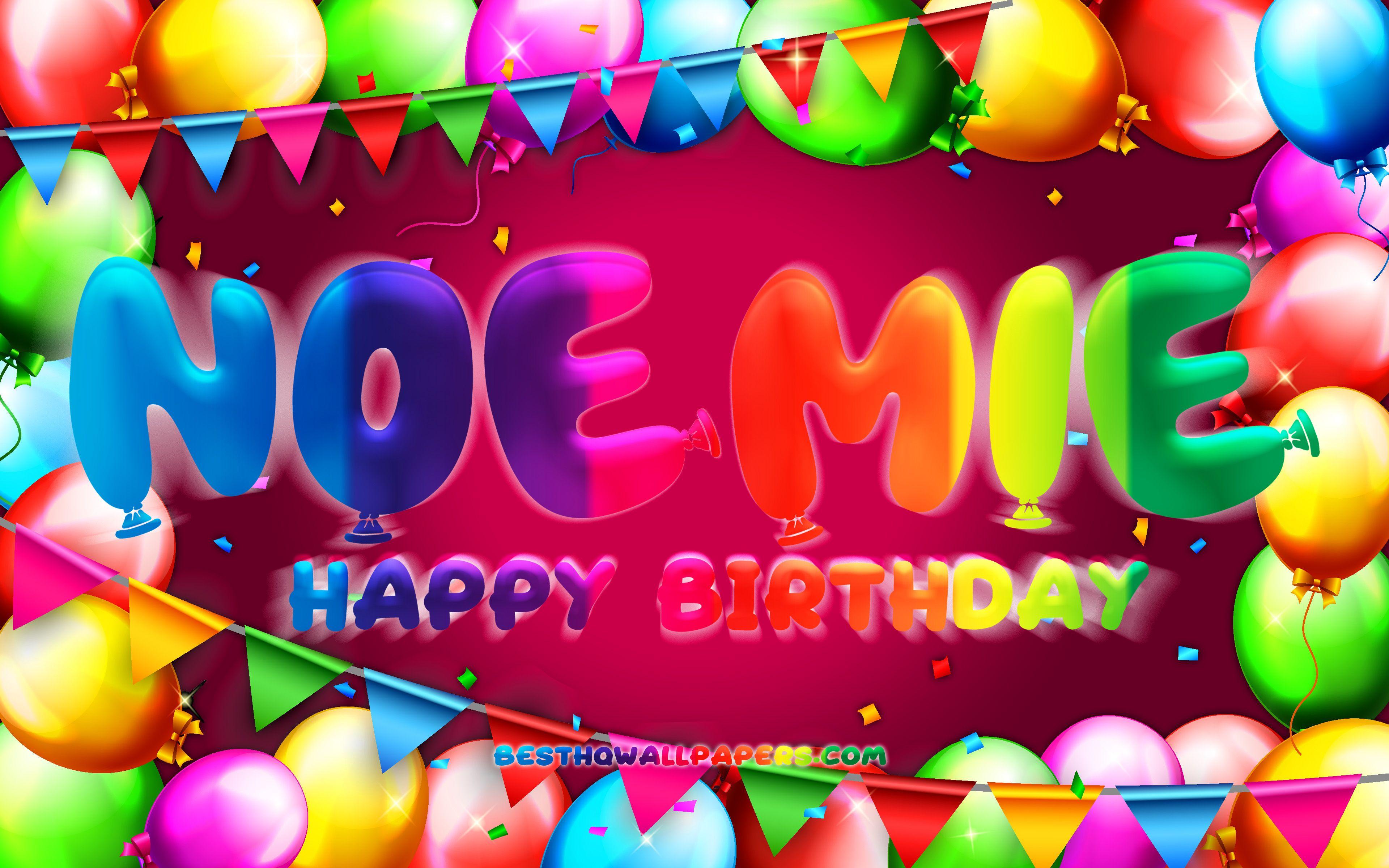 3840x2400 Download wallpaper Happy Birthday Noemie, 4k, colorful balloon frame, Noemie name, purple background, Noemie Happy Birthday, Noemie Birthday, popular french female names, Birthday concept, Noemie for desktop with resolution 3840x2400. High Quality