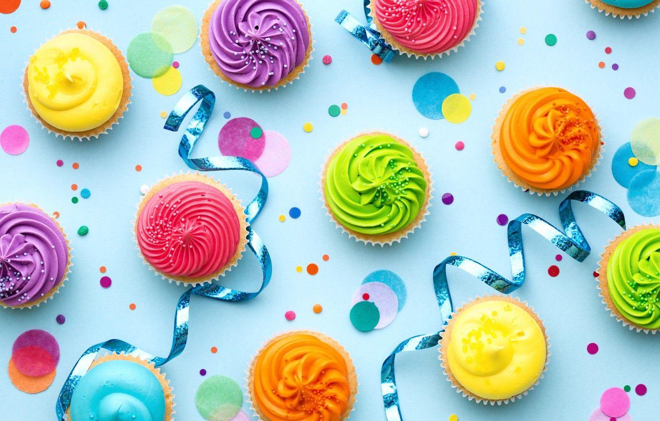 1332x850 Wallpaper candles, colorful, rainbow, cake, cream, Happy Birthday, colours, cupcake, celebration, cupcakes, cream, decoration, candle, Birthday image for desktop, section праздники