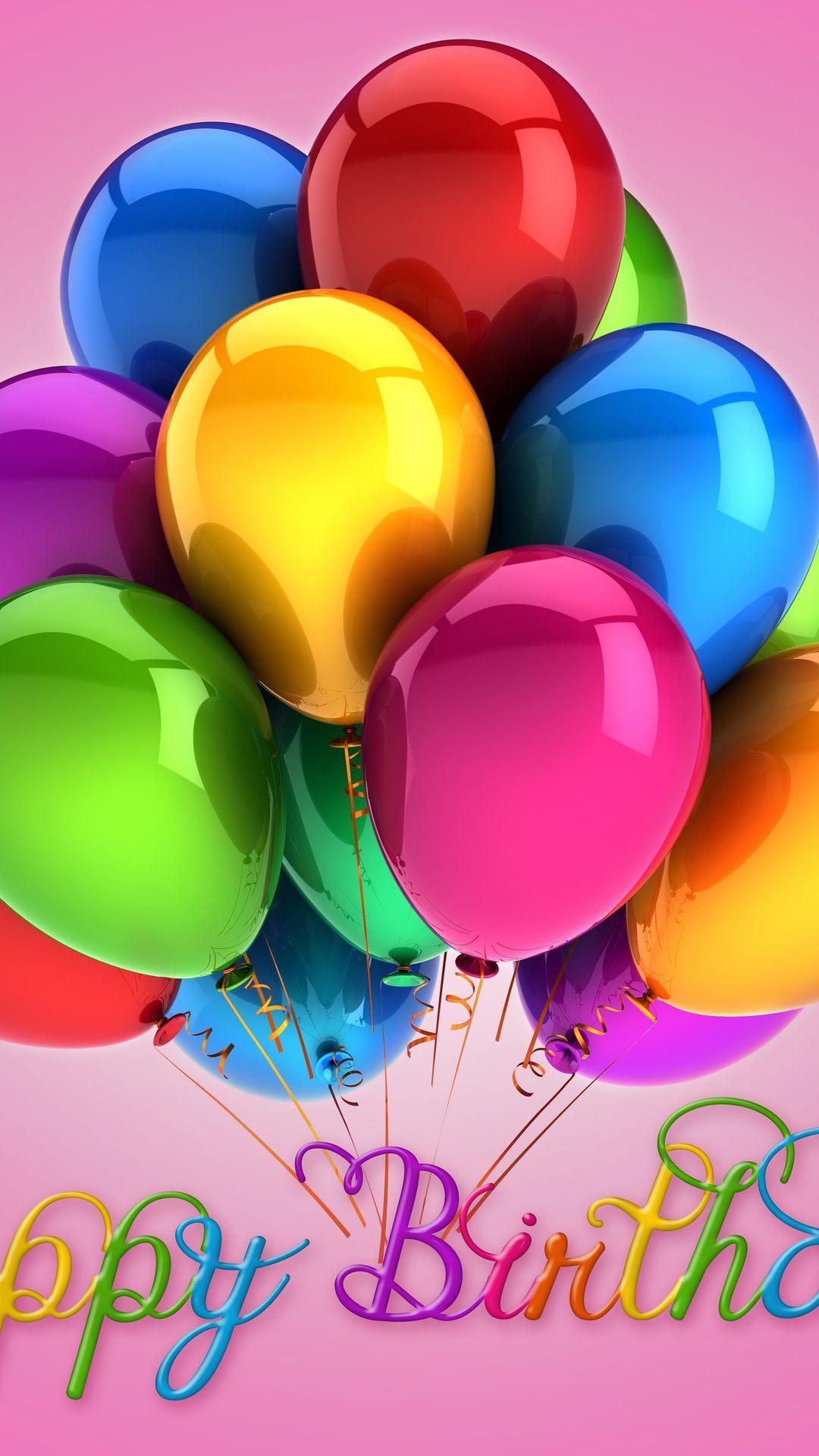 1080x1920 balloons, balloons, happy birthday, colorful, design by marika desktop wallpaper 27667