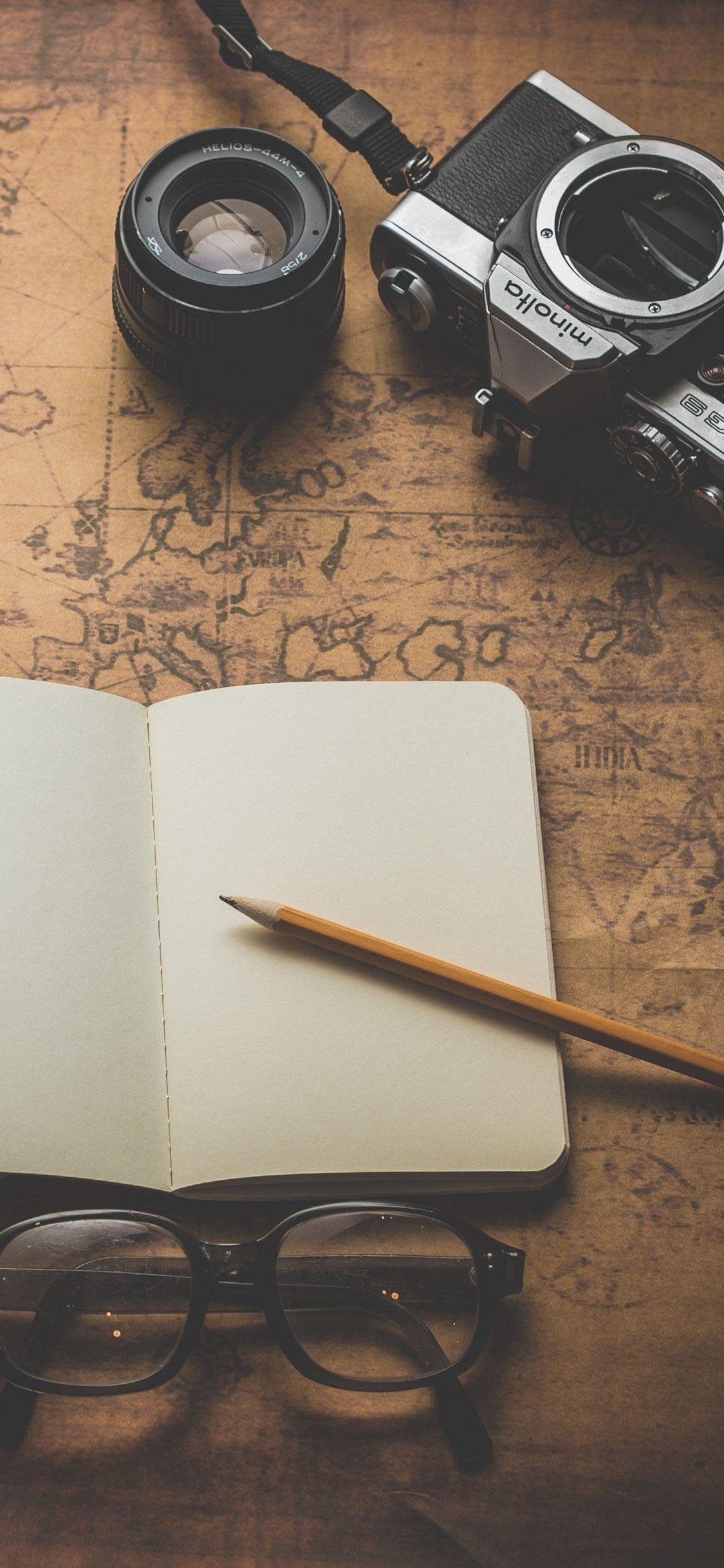 1125x2436 Camera, Magnifier, Notebook, Map, Glasses, Pencil 1242x2688 IPhone 11 Pro XS Max Wallpaper, Background, Picture, Image