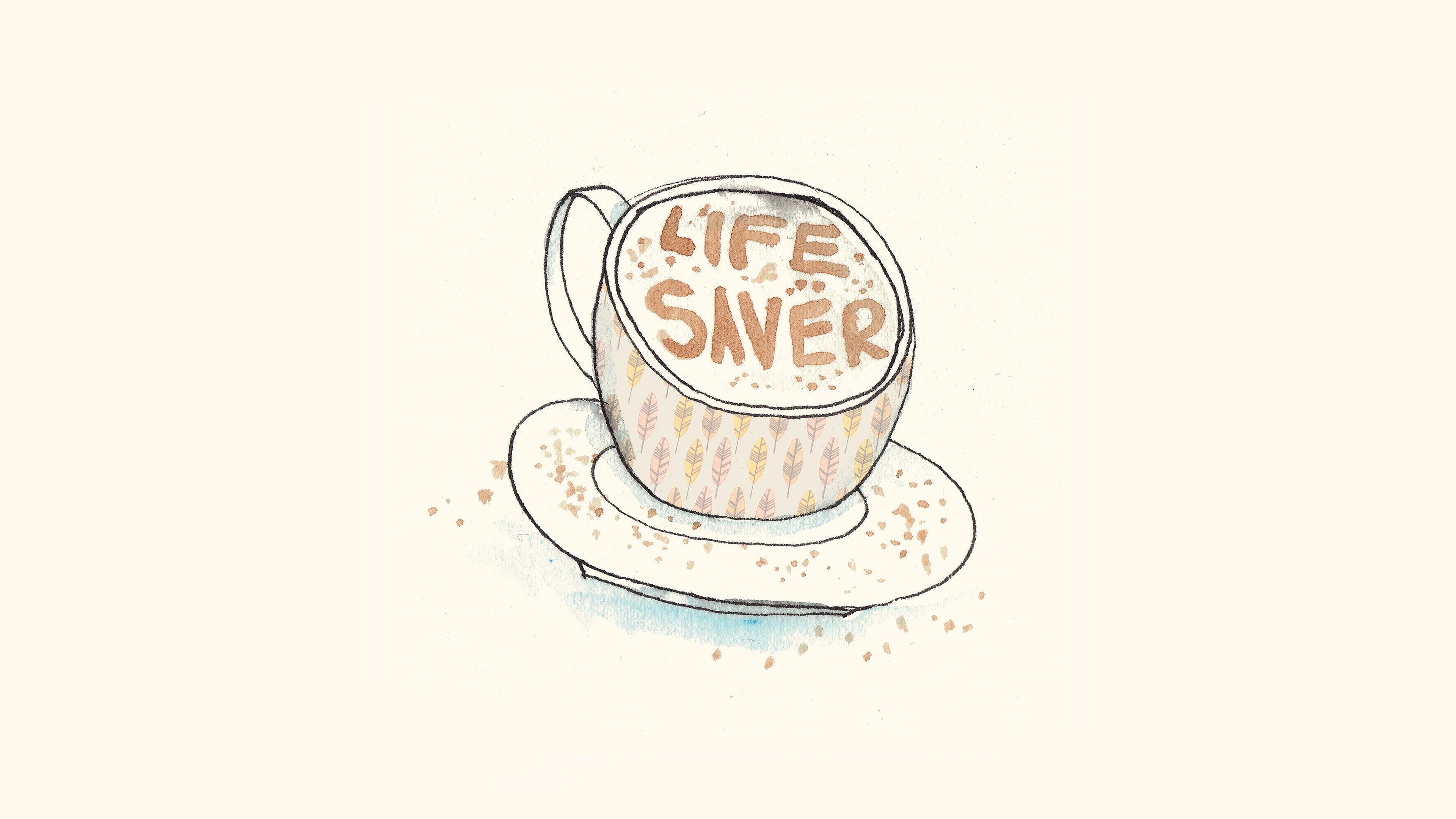 3840x2160 Life Saver Coffee Illustration Cute Wallpaper