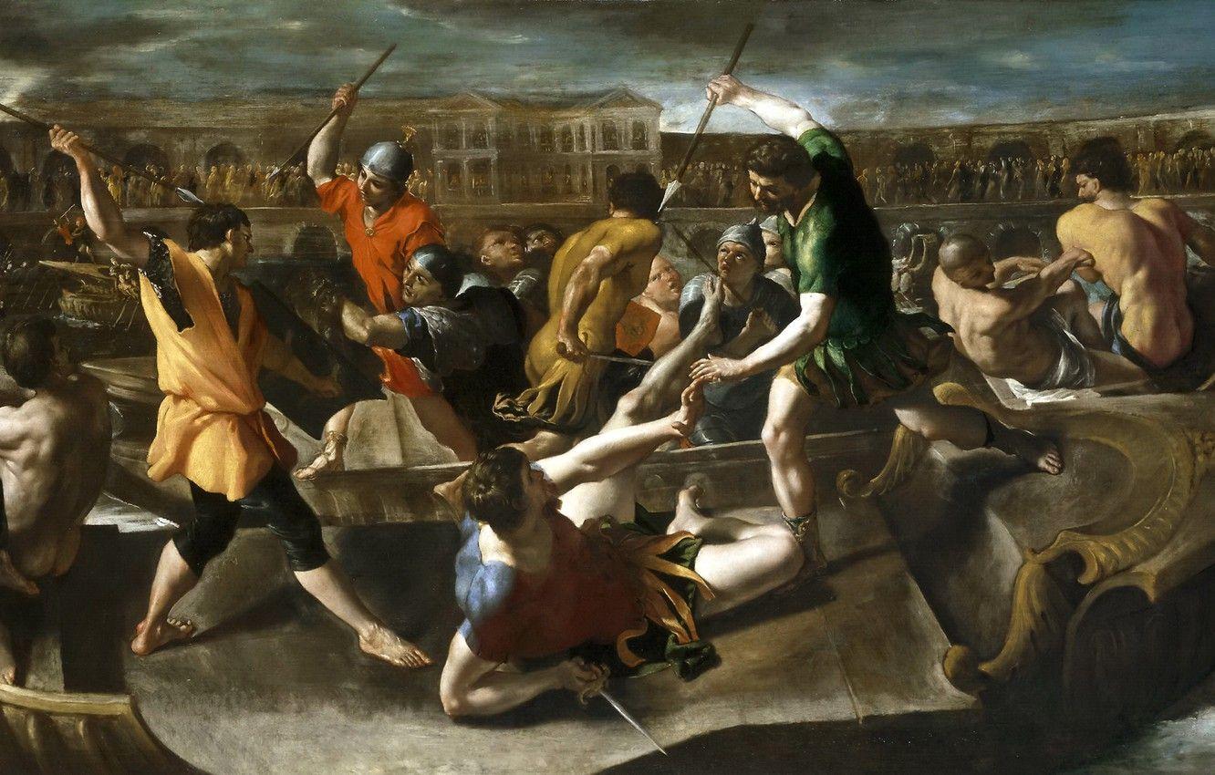 1332x850 Wallpaper picture, genre, Giovanni Lanfranco, The beach, Gladiatorial Naval Battle in Ancient Rome image for desktop, section живопись