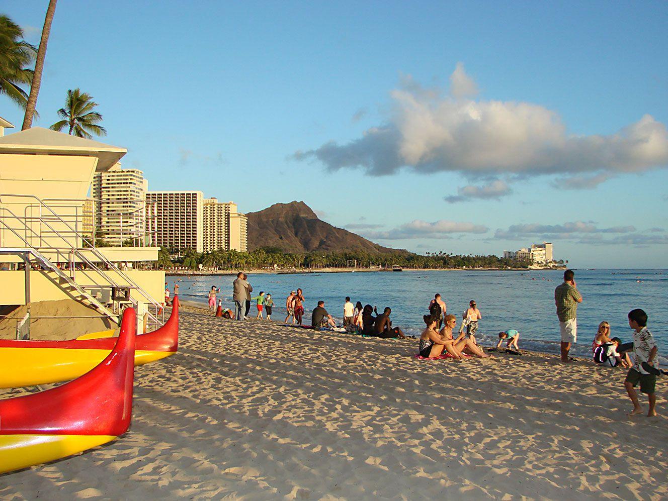 1328x997 Vacation Breeze Honolulu beach sunset wallpaper. Vacation Breeze