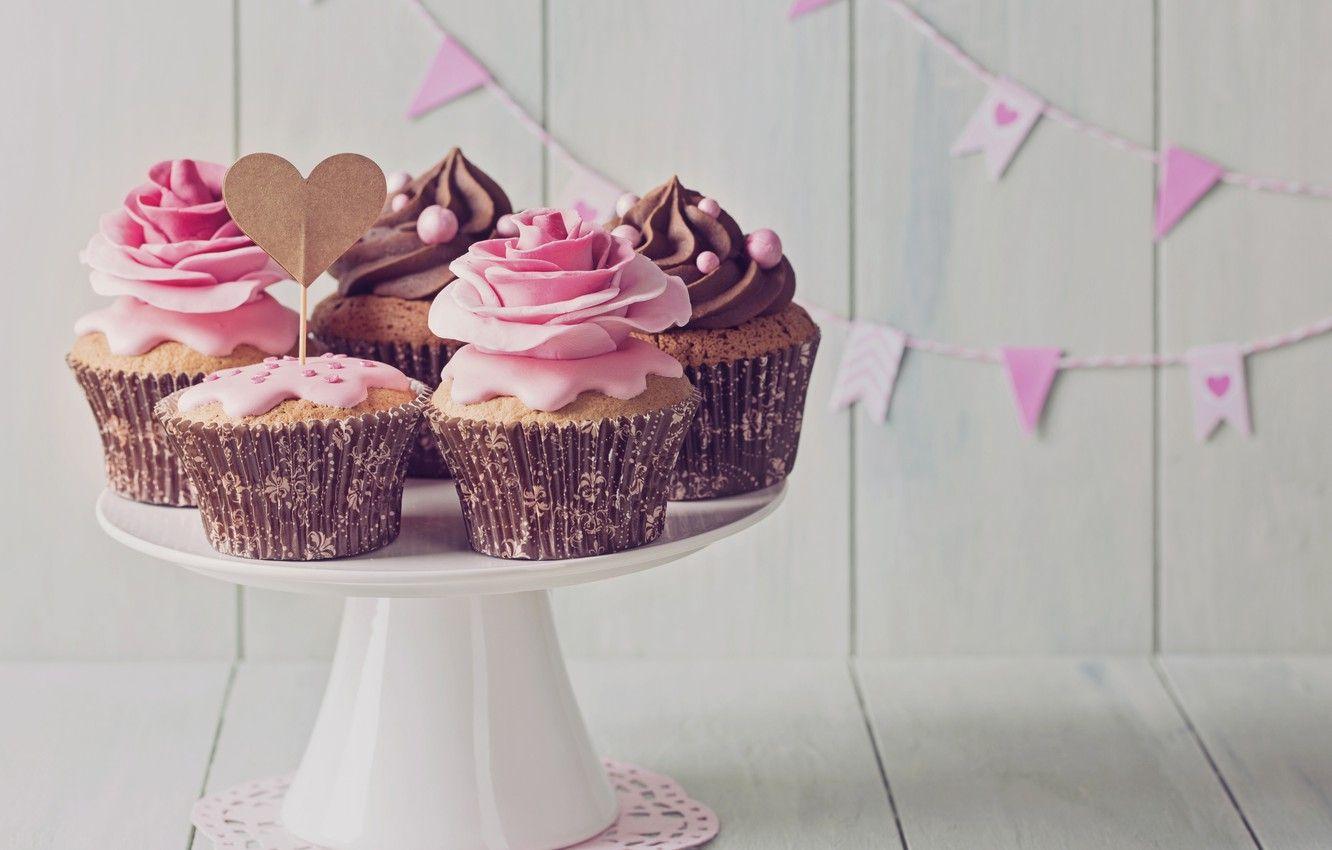 1332x850 Wallpaper chocolate, heart, vintage, cream, pink, retro, decor, cupcakes, cupcakes, birthday cake, decoration rose image for desktop, section праздники