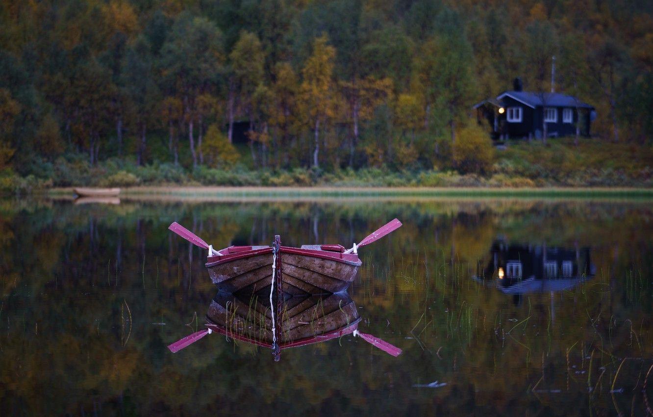 1332x850 Wallpaper house, lake, reflection, boat, canoe image for desktop, section пейзажи